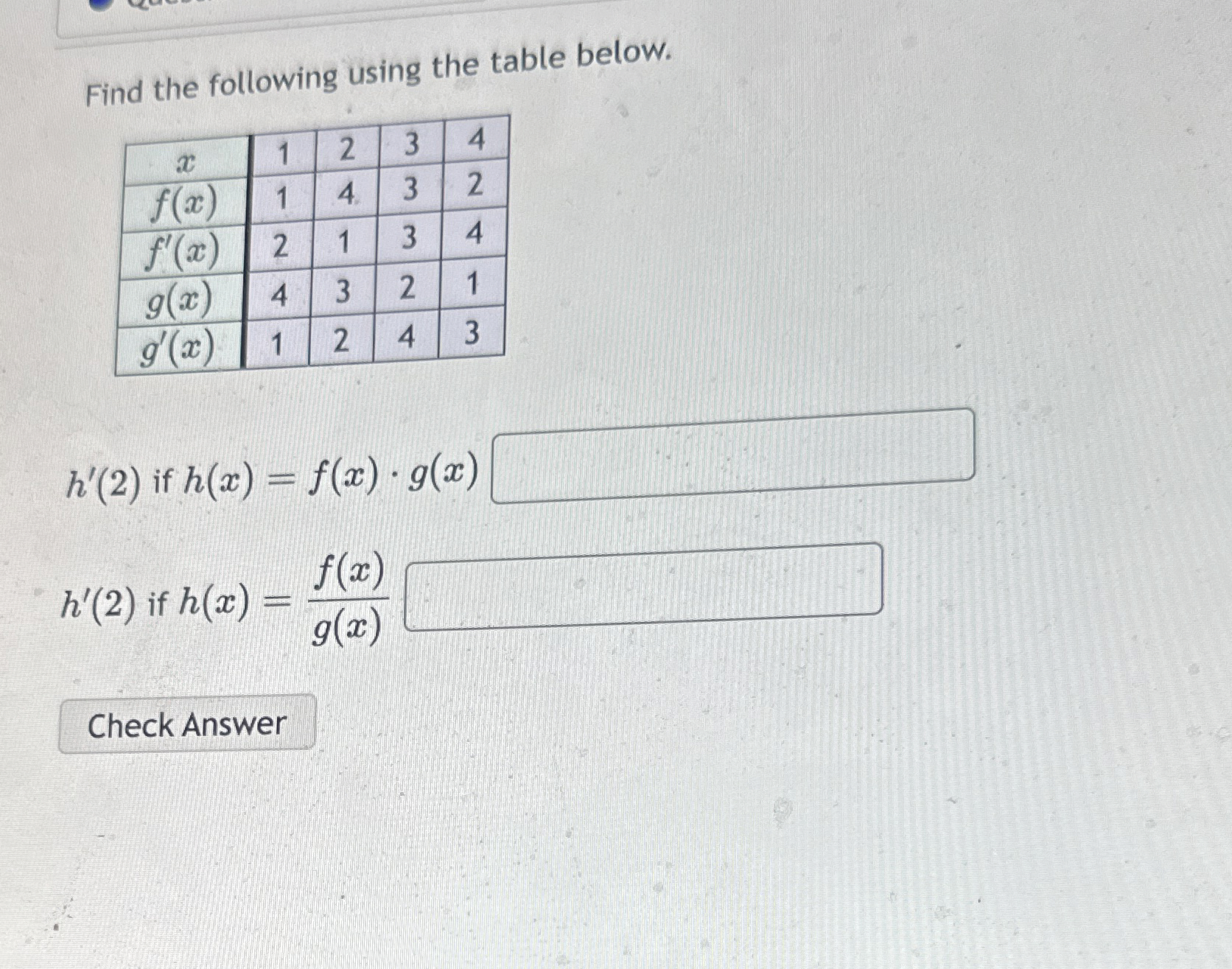 Find the following using the table below. \ table