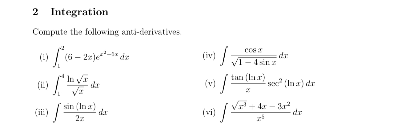 2 Integration Compute the following anti -