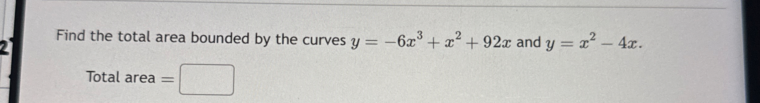 Find the total area bounded by the curves y = - 6