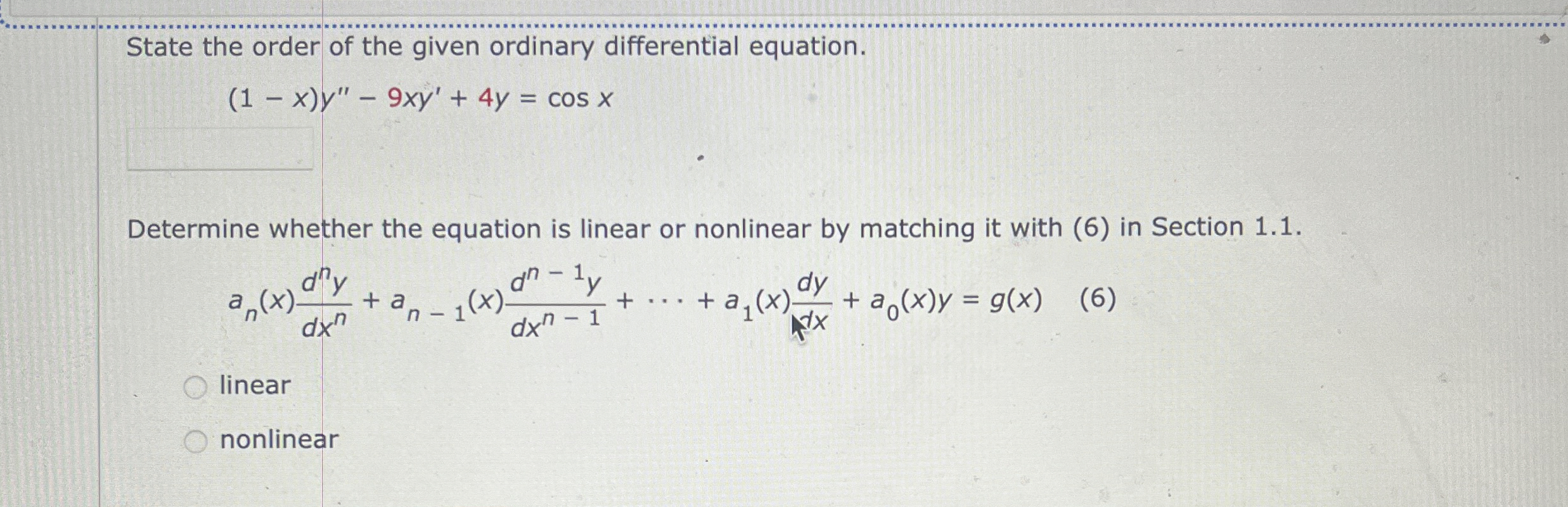 State the order of the given ordinary