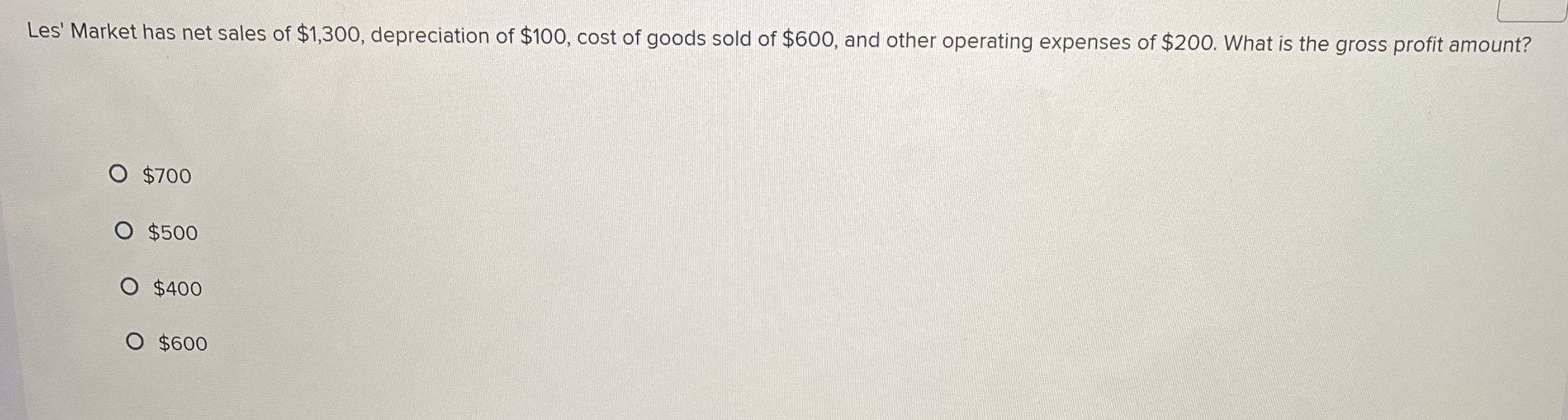 Les' Market has net sales of $ 1 , 3 0 0 ,