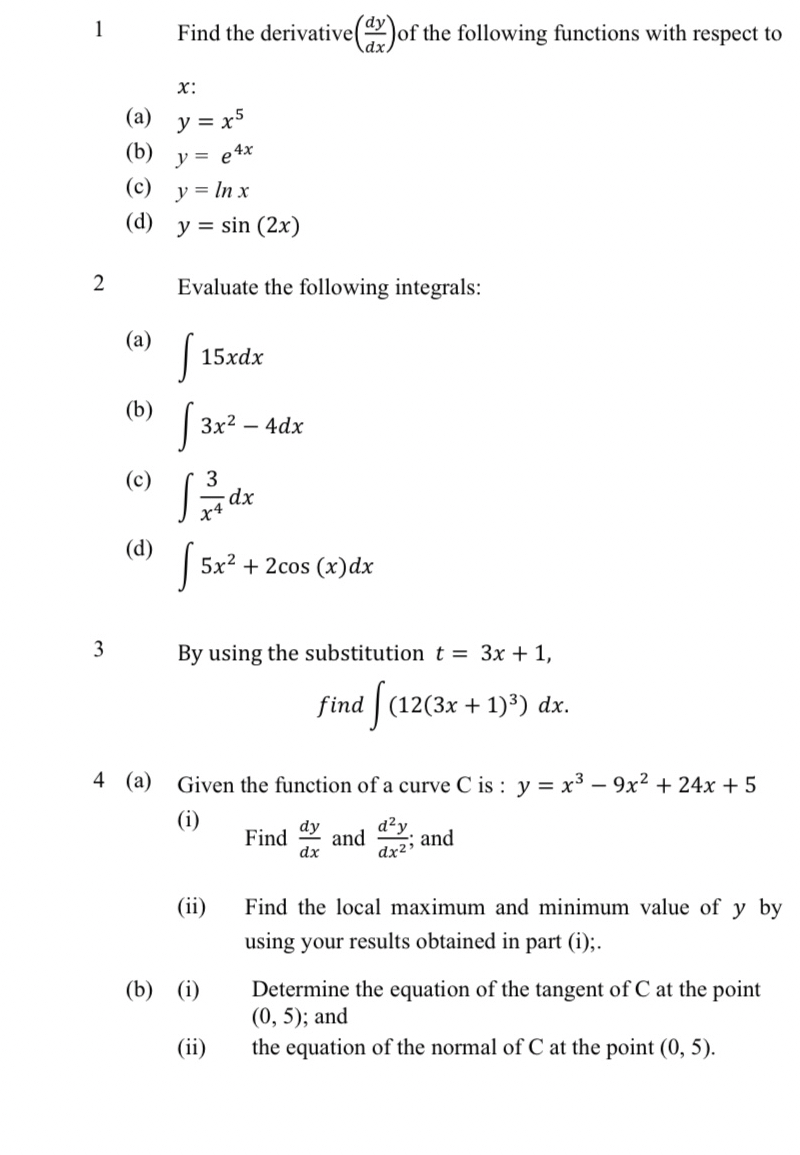 1 Find the derivative ( d y d x ) of the