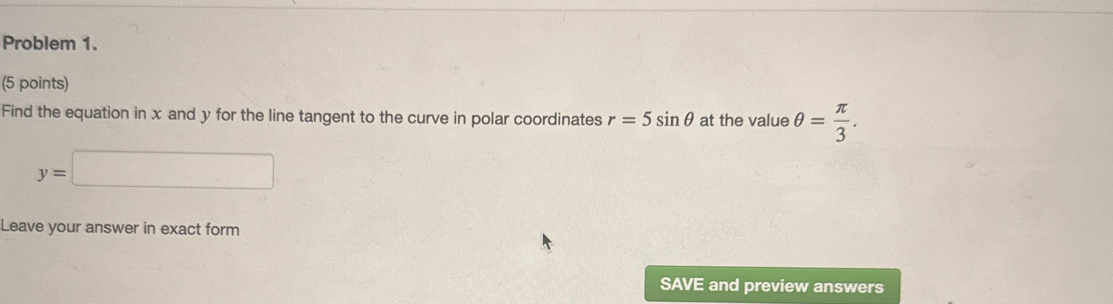 Problem 1 . ( 5 points ) Find the equation in x