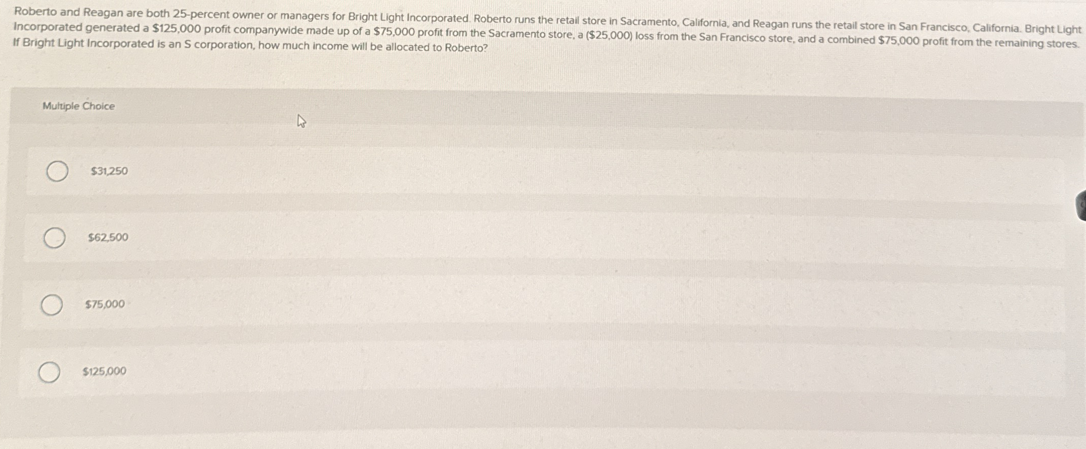 If Bright Light Incorporated is an S corporation,