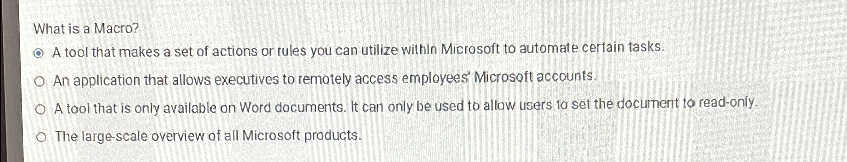 What is a Macro? A tool that makes a set of