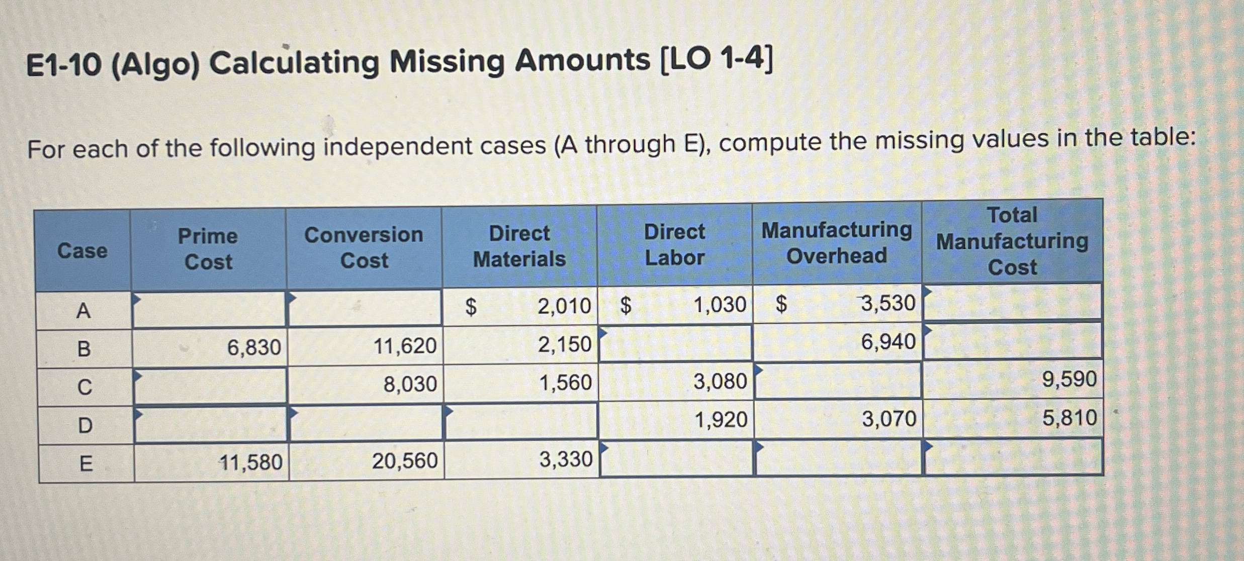 E 1 - 1 0 ( Algo ) Calc lating Missing Amounts [
