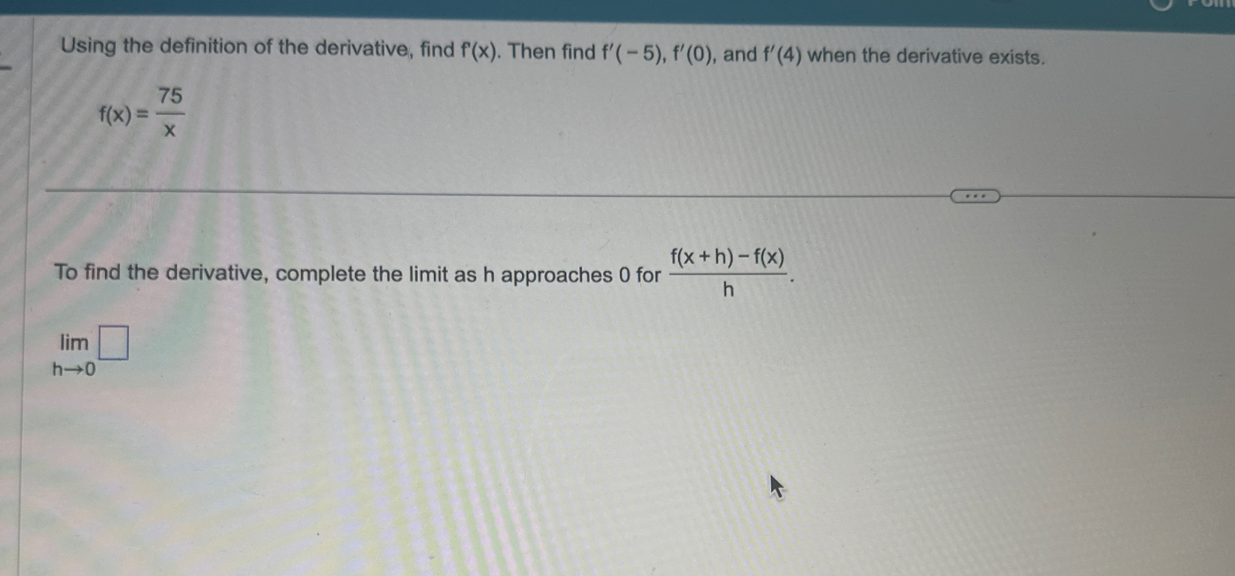 Using the definition of the derivative, find f (