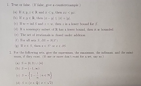 True or false. ( If false, give a counterexample.