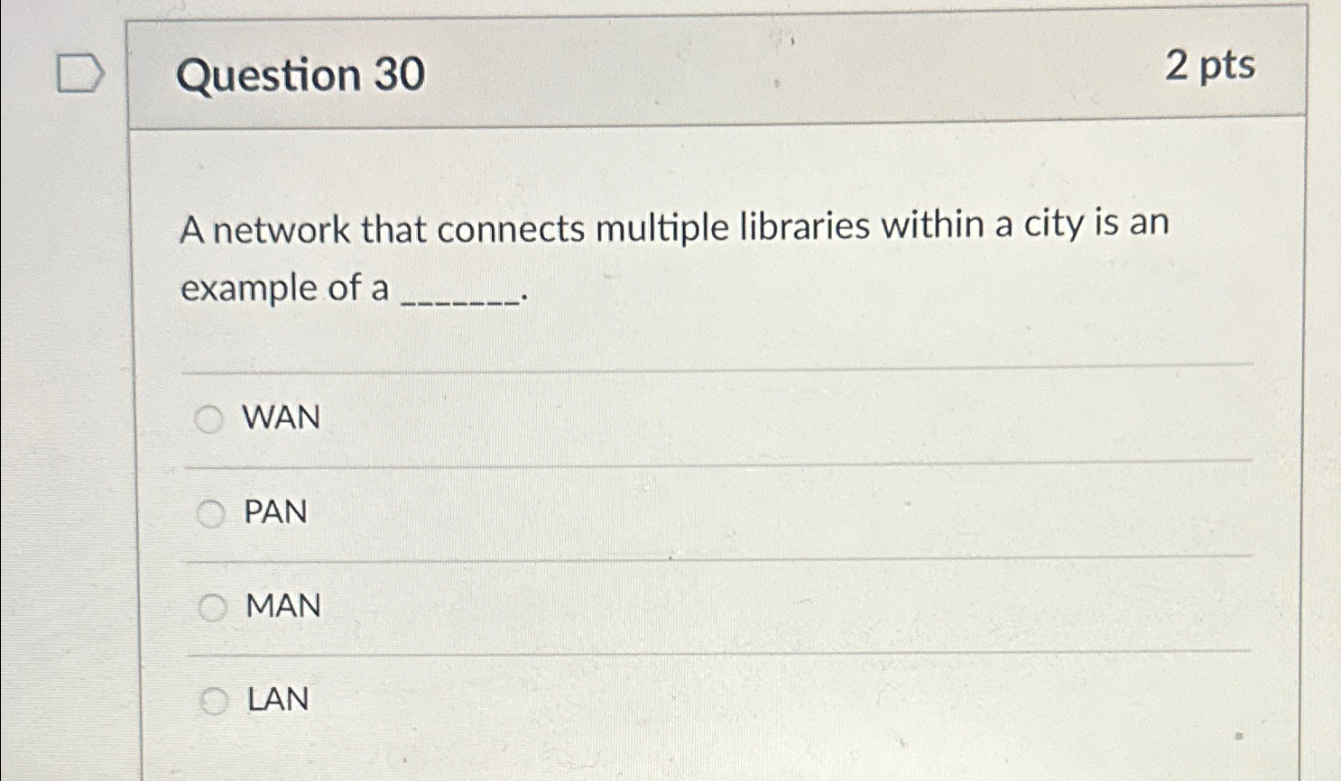 Question 3 0 2 p t s A network that connects