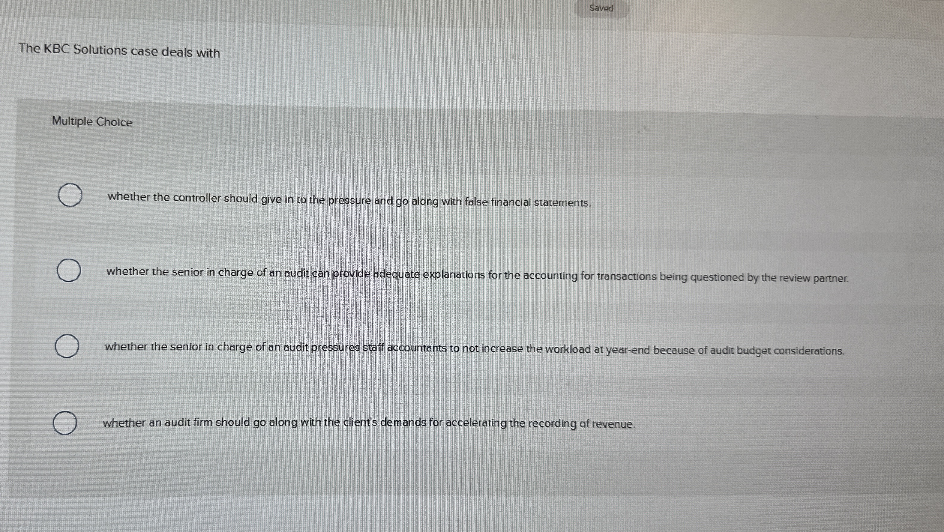 Saved The KBC Solutions case deals with Multiple