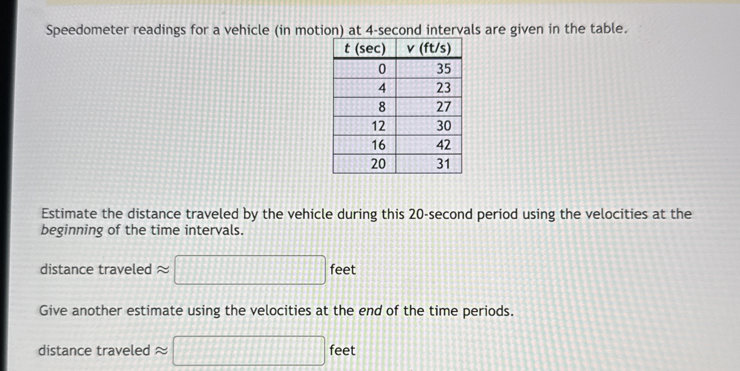 Speedometer readings for a vehicle ( in motion )