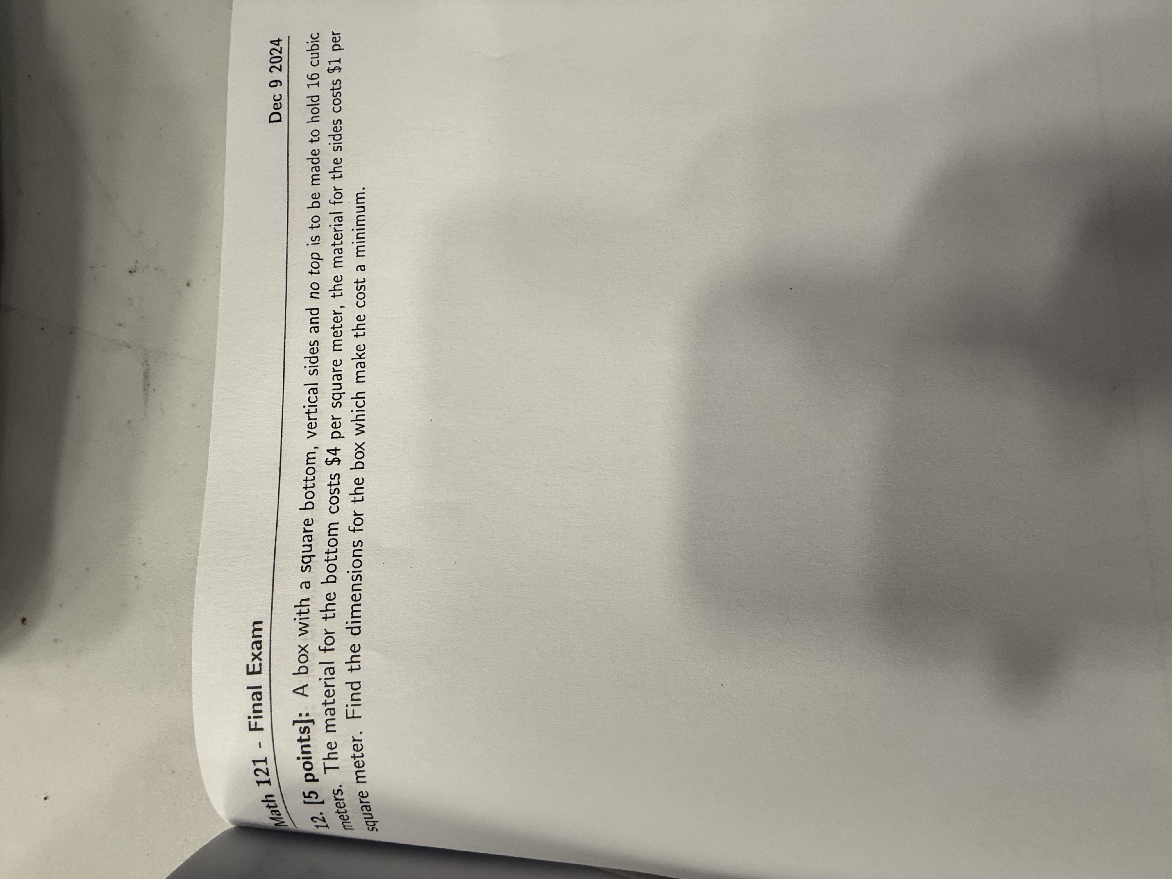 Math 1 2 1 - Final Exam Dec 9 2 0 2 4 1 2 . [ 5
