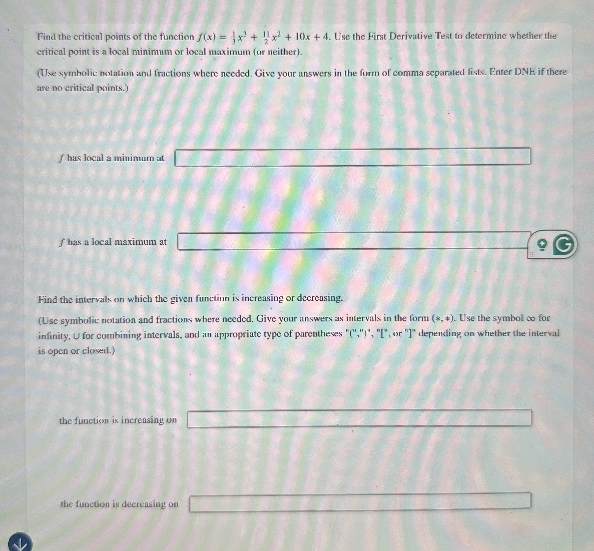 Find the critical points of the function f ( x )