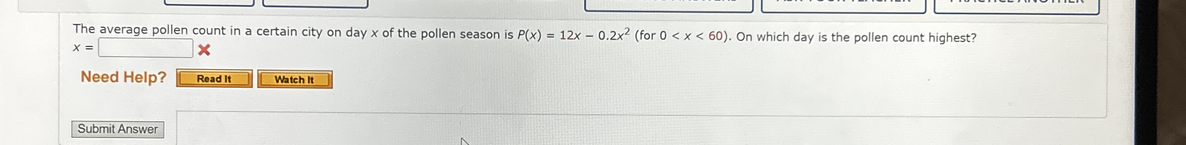 The average pollen count in a certain city on day