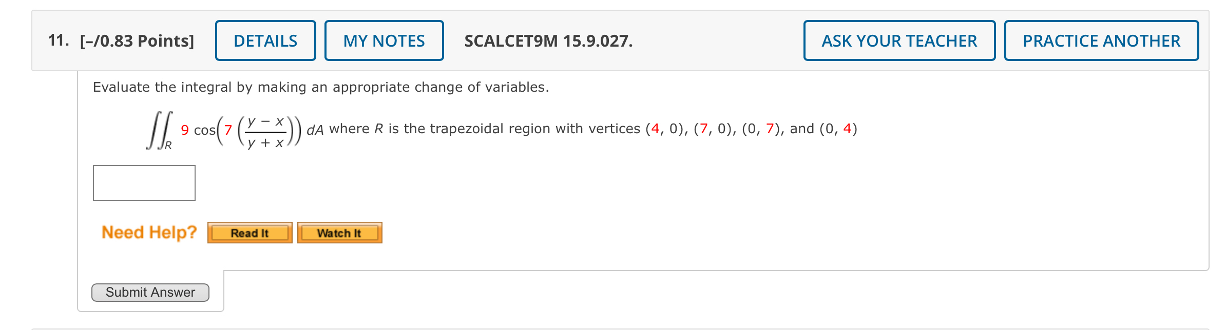 [ - / 0 . 8 3 Points ] SCALCET 9 M 1 5 . 9 . 0 2