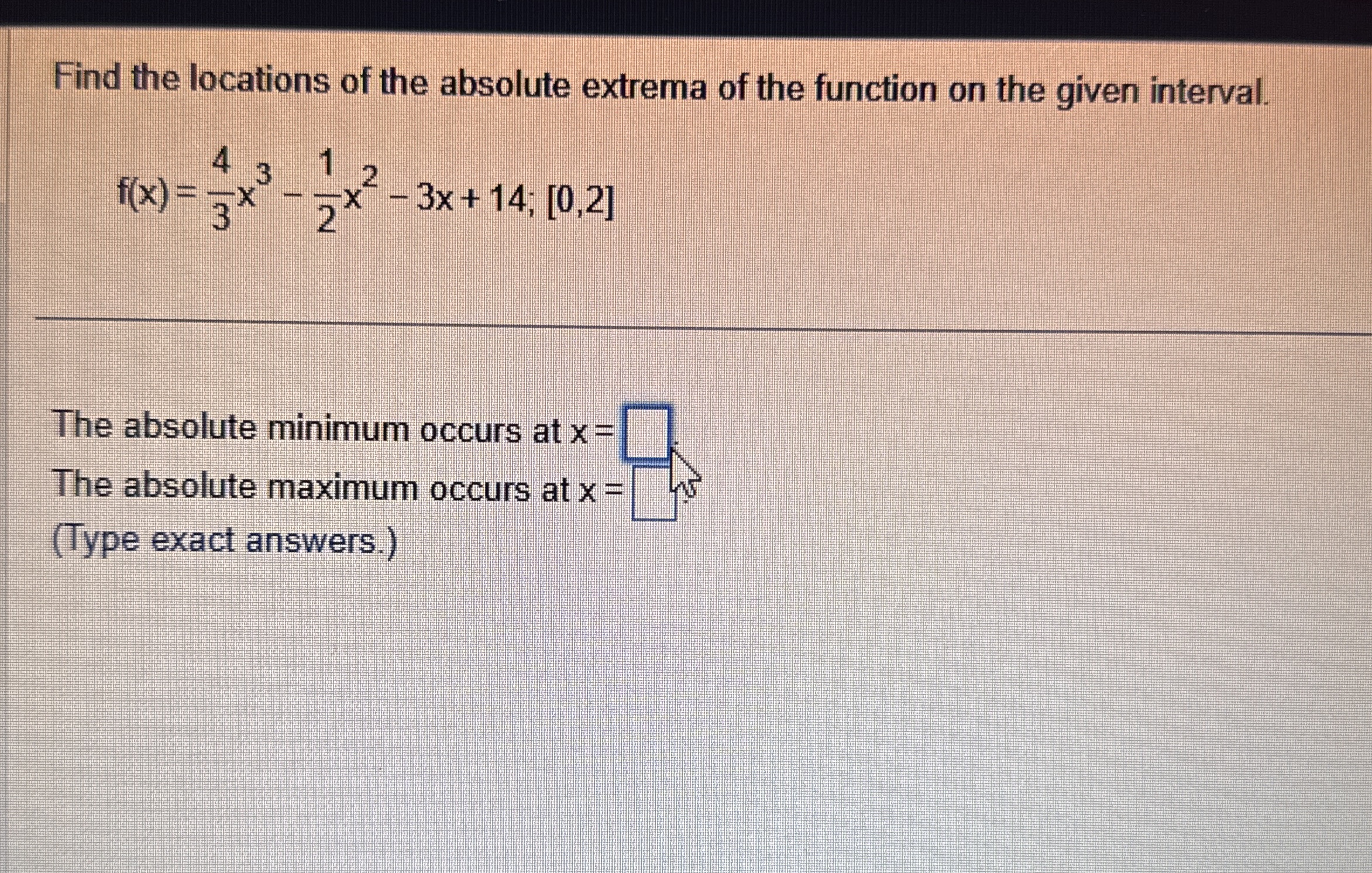Find the locations of the absolute extrema of the