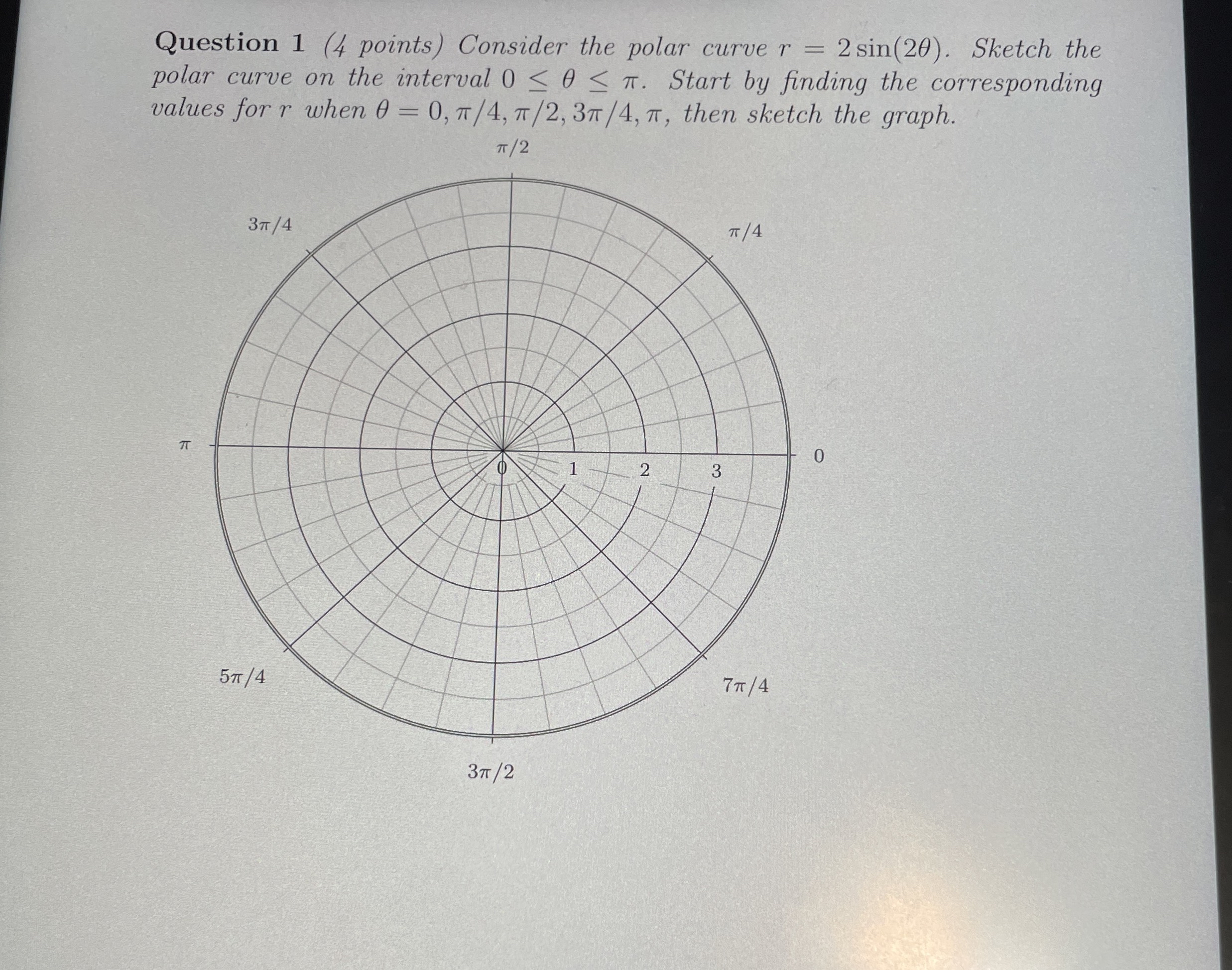 Question 1 ( 4 points ) Consider the polar curve