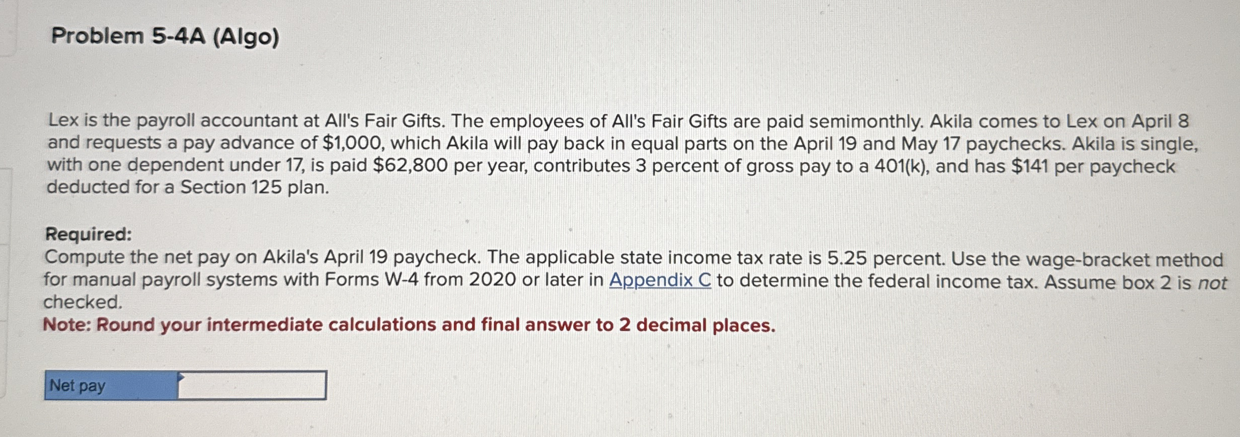 Problem 5 - 4 A ( Algo ) Lex is the payroll