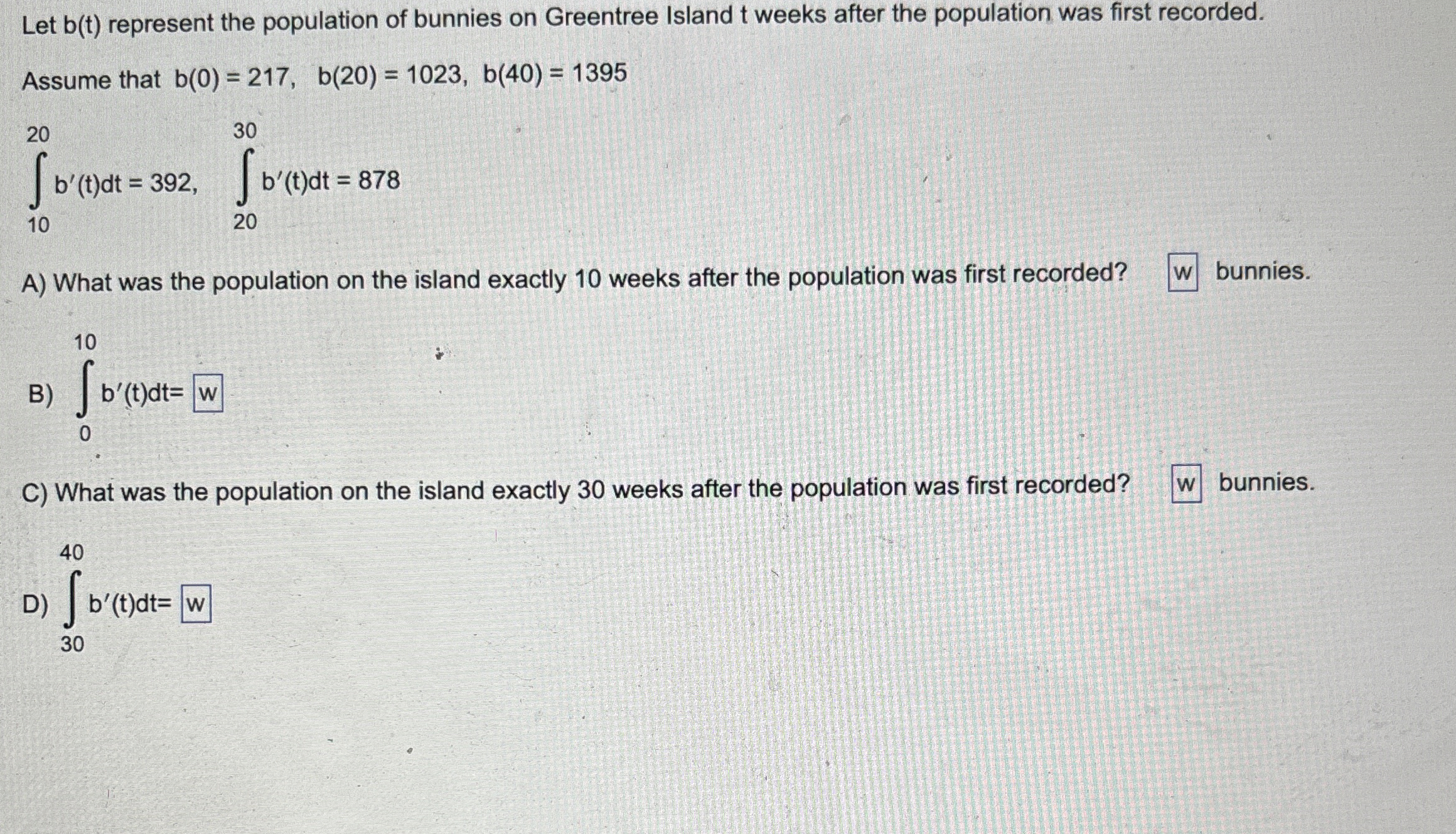 Let b ( t ) represent the population of bunnies