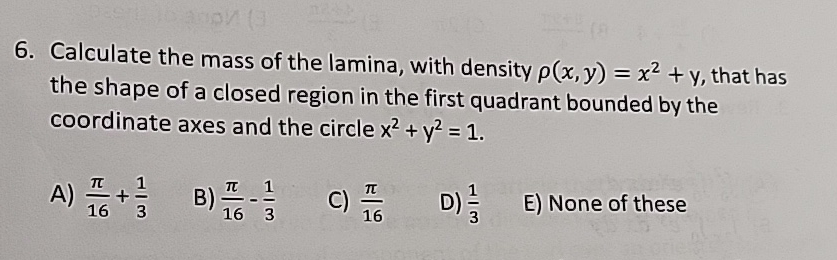 Calculate the mass of the lamina, with density (