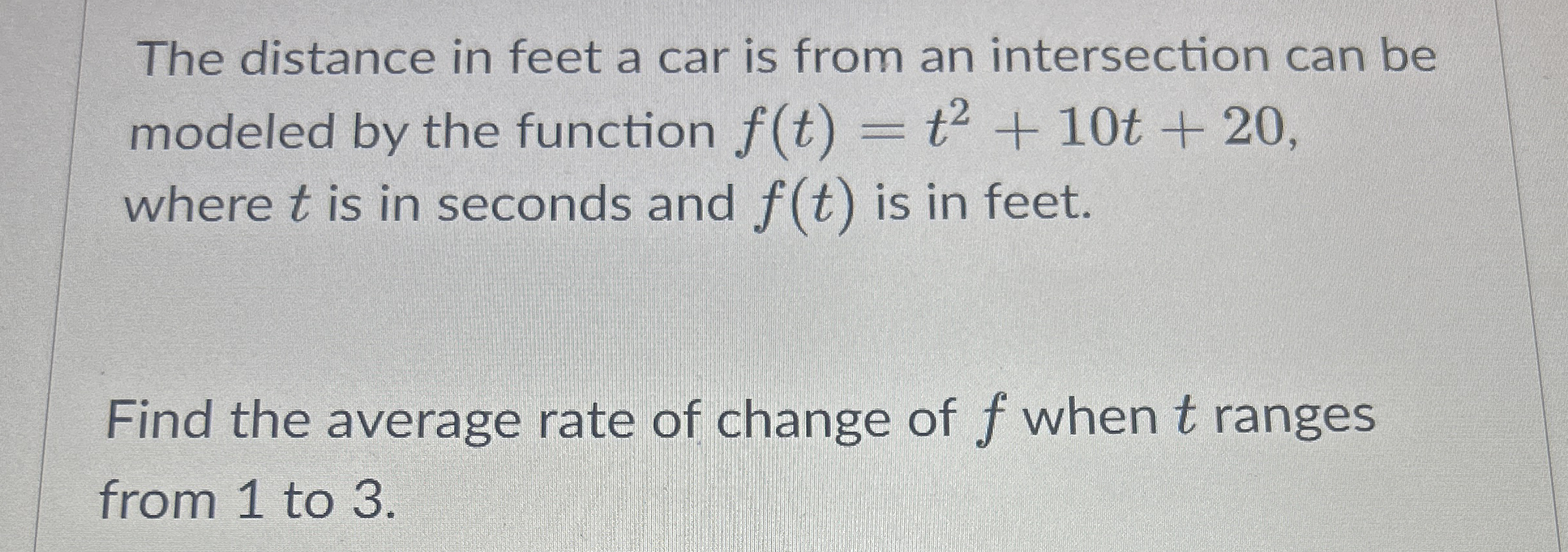 The distance in feet a car is from an