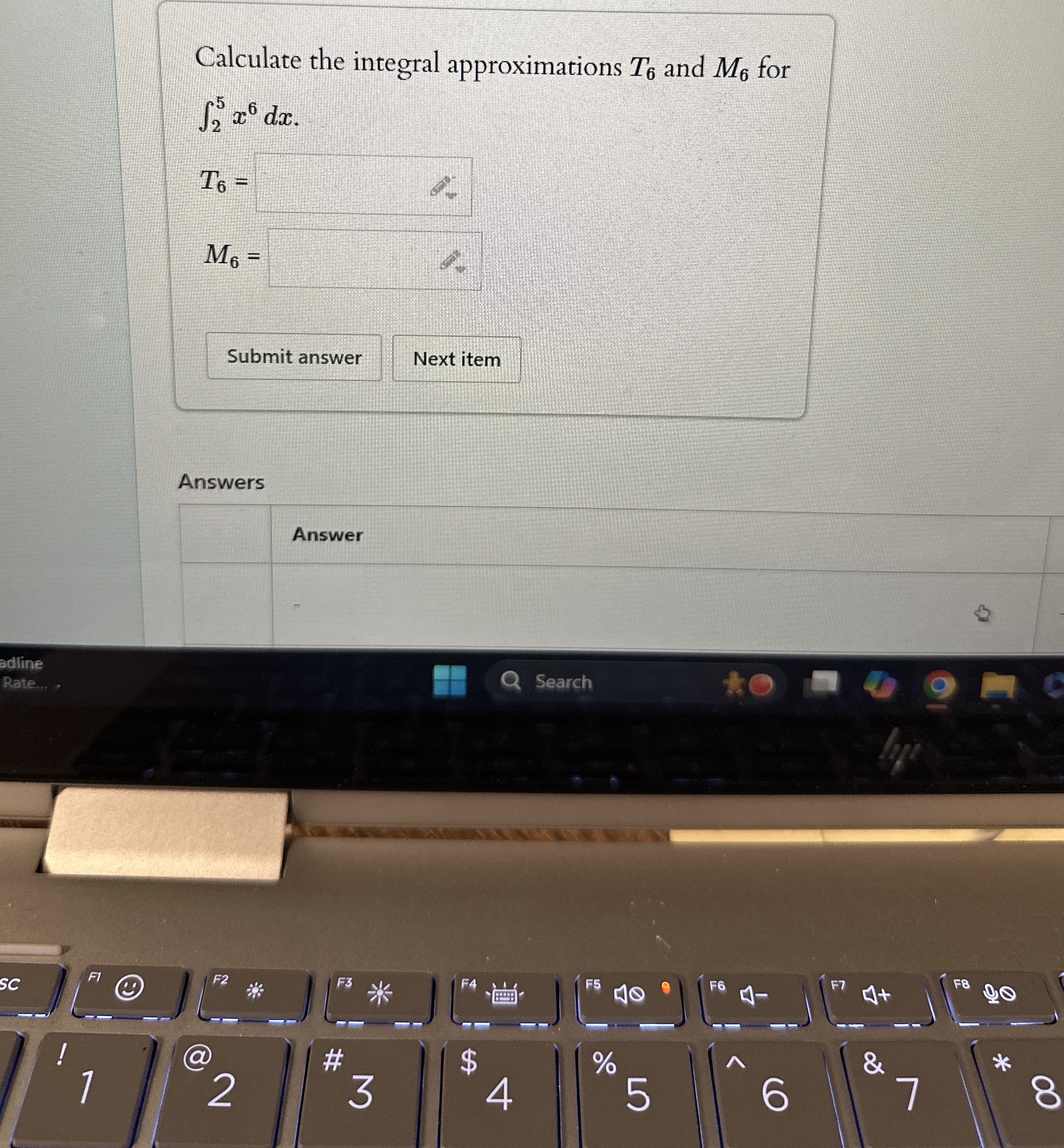 Calculate the integral approximations T 6 and M 6