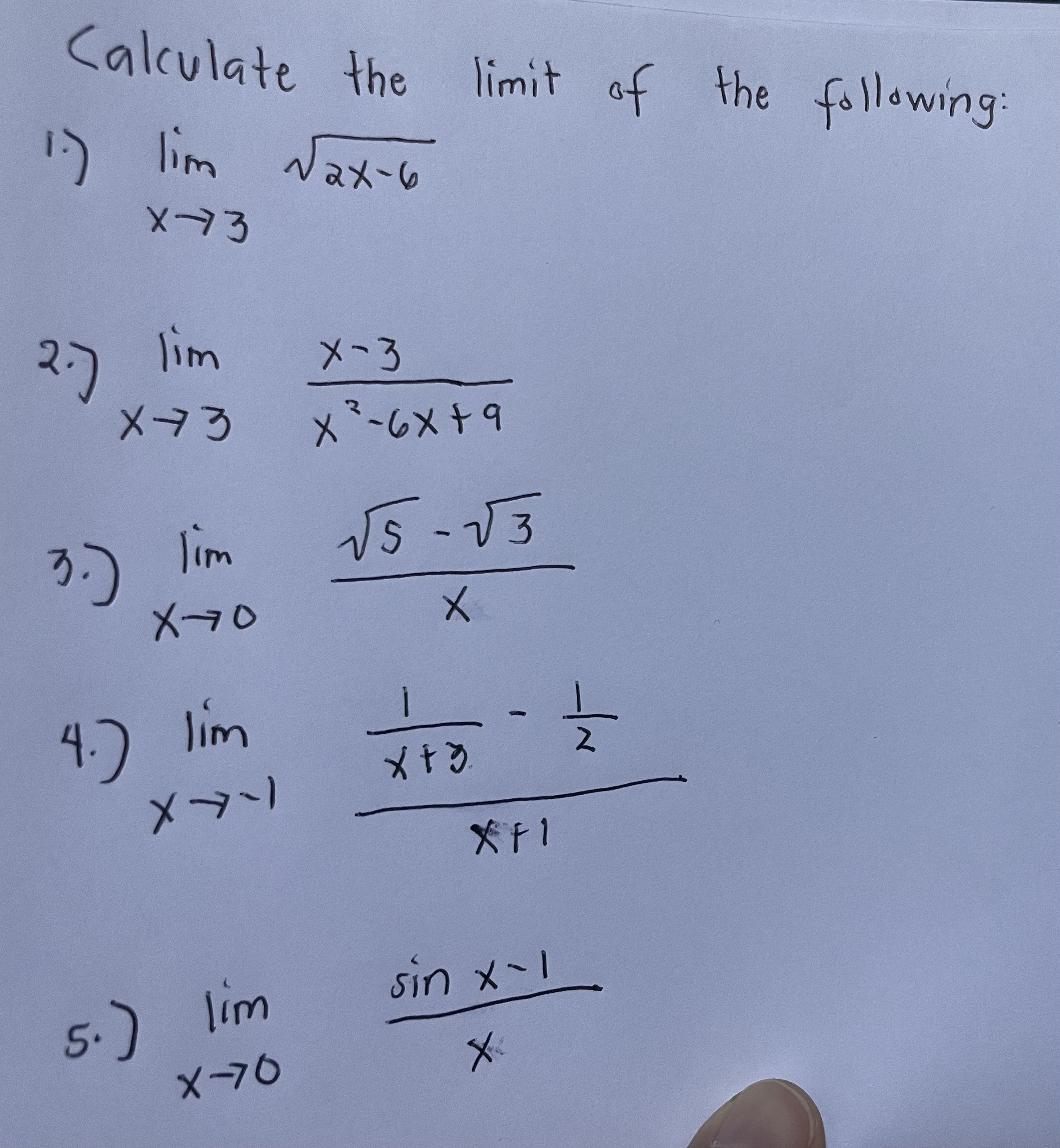 Calculate the limit of the following: 1 . ) lim x