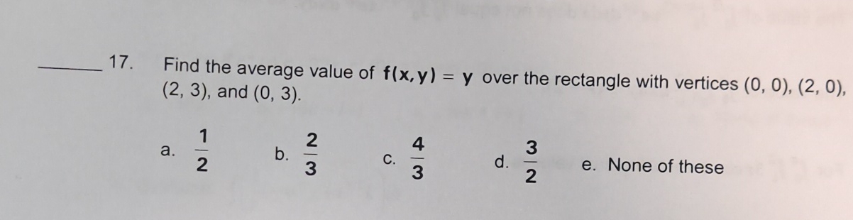 Find the average value of f ( x , y ) = y over