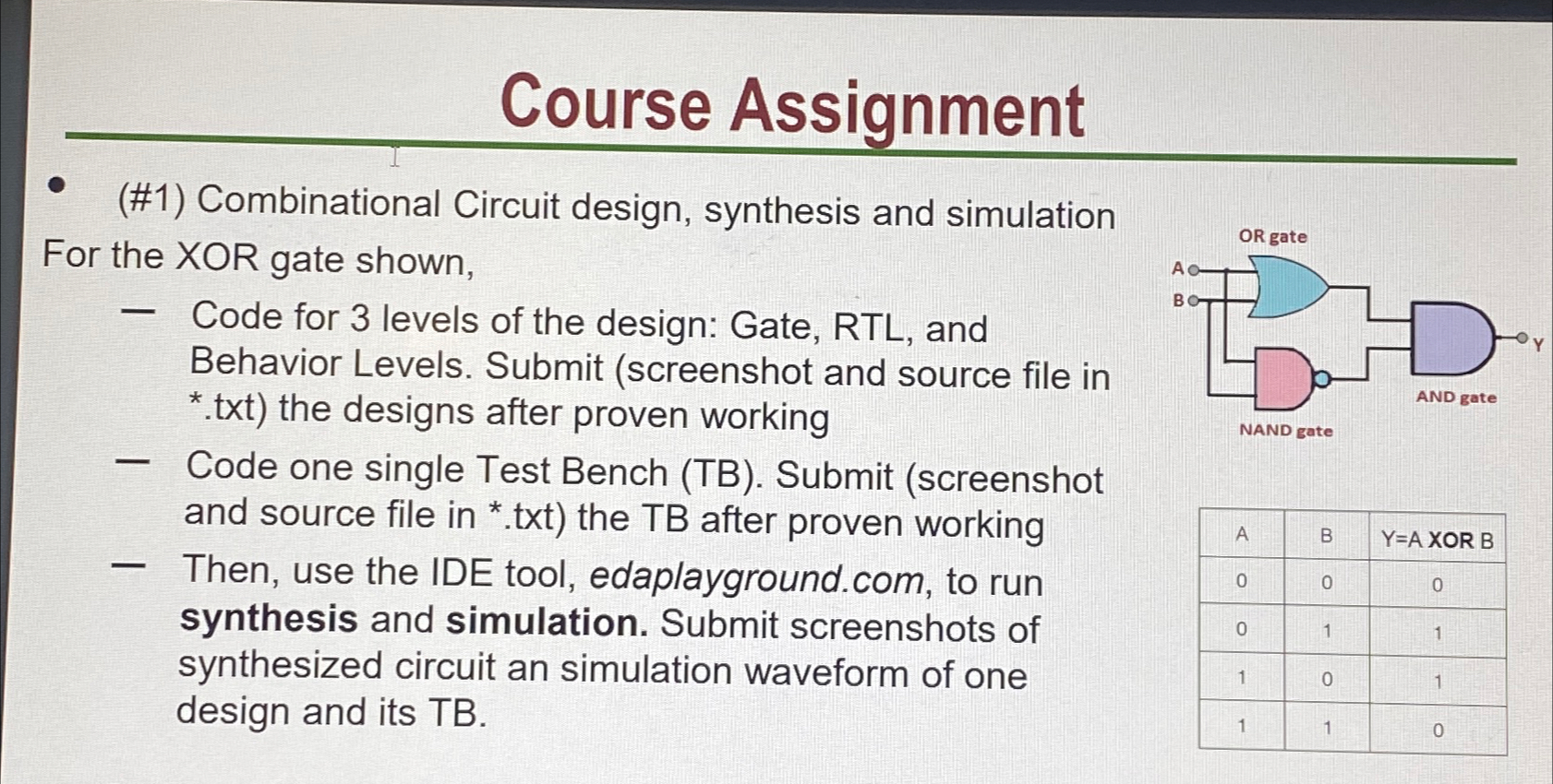 Course Assignment ( # 1 ) Combinational Circuit