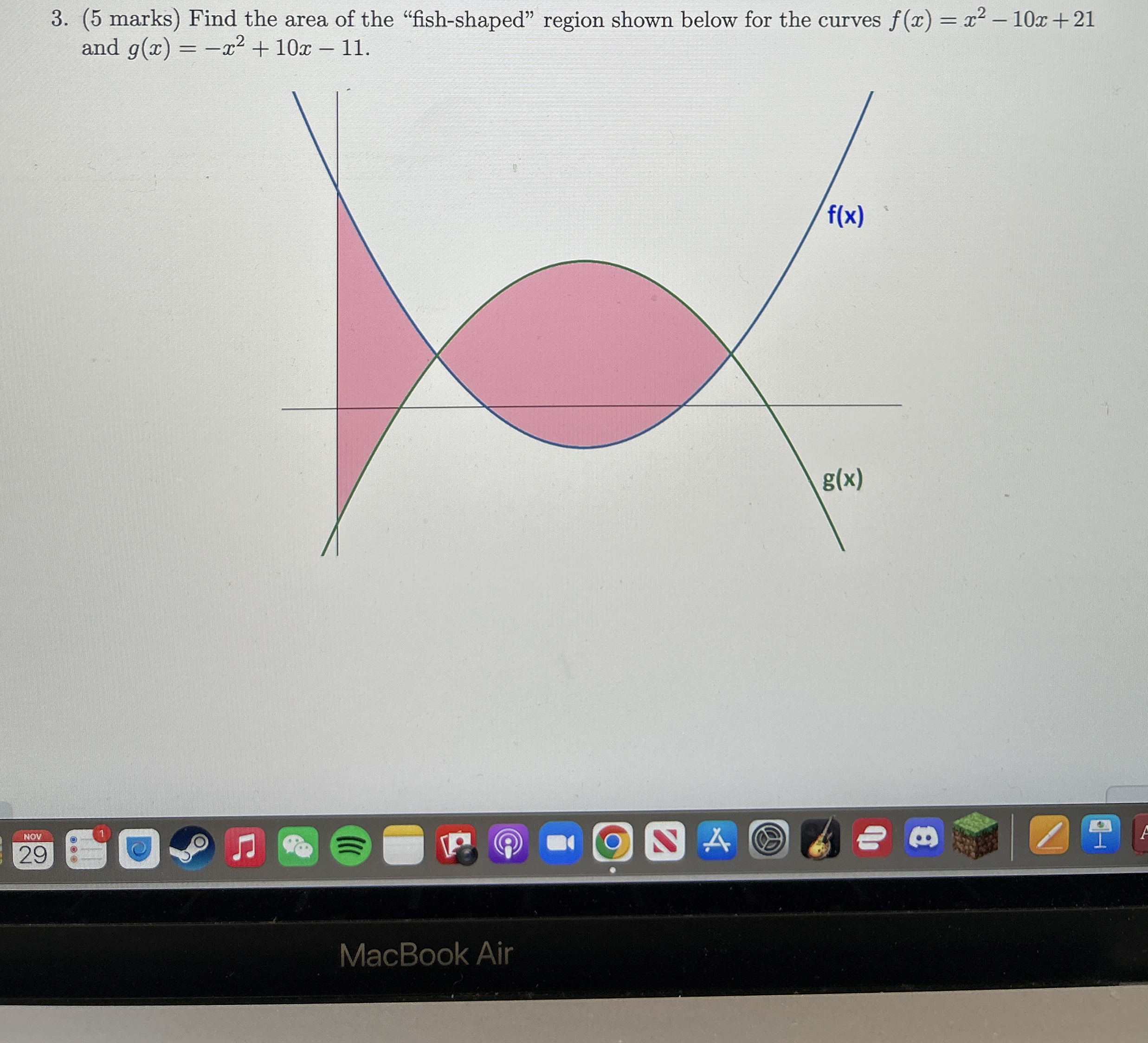 ( 5 marks ) Find the area of the "fish - shaped"