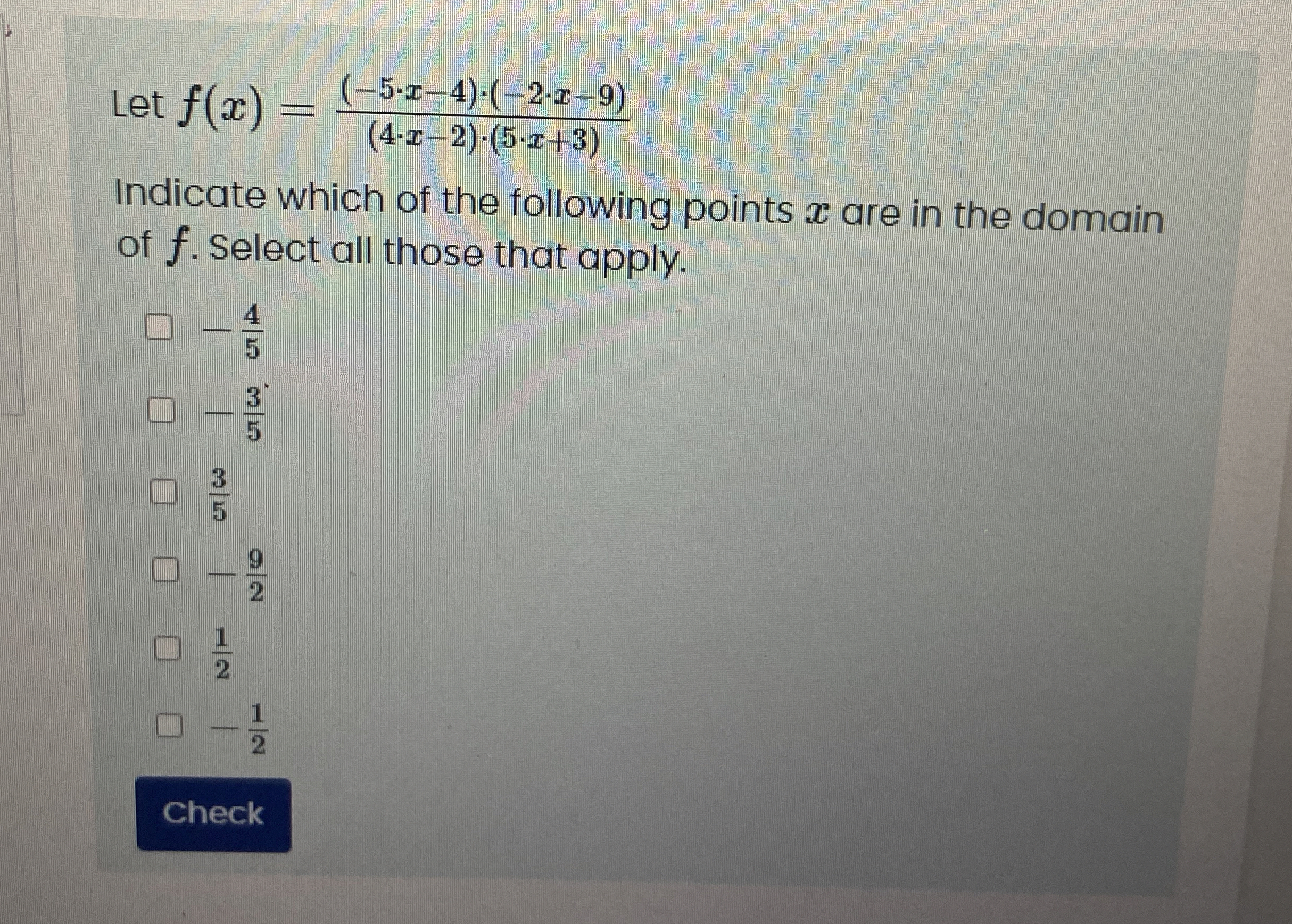 Let f ( x ) = ( - 5 * x - 4 ) * ( - 2 * x - 9 ) (