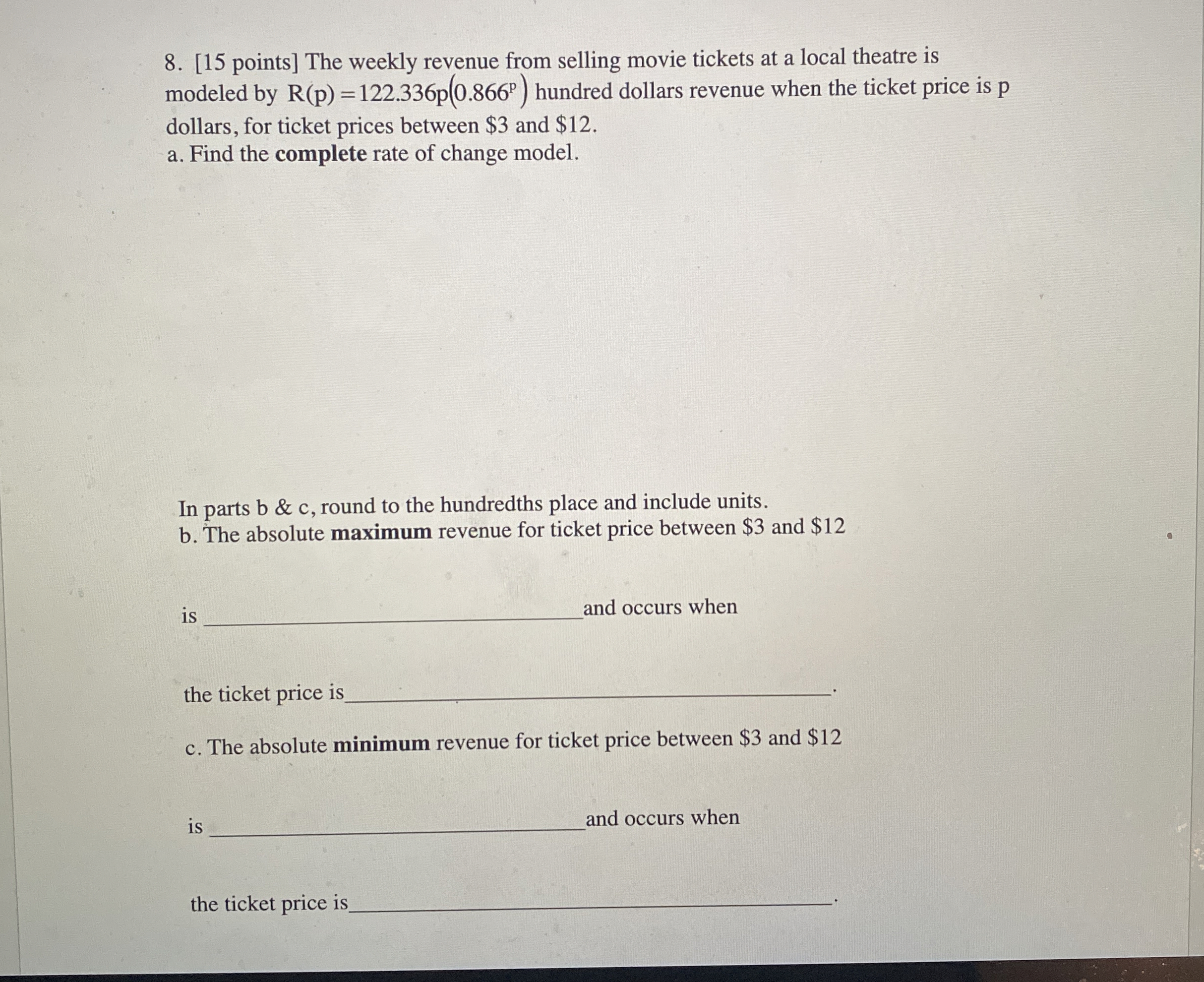 [ 1 5 points ] The weekly revenue from selling