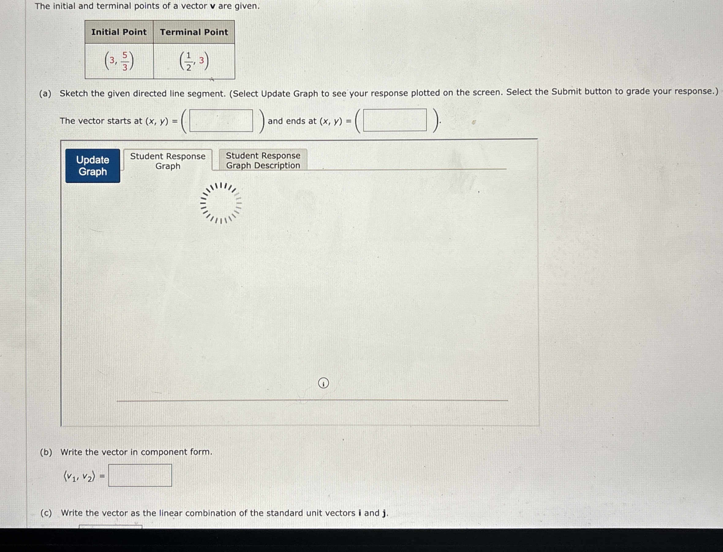The initial and terminal points of a vector v are