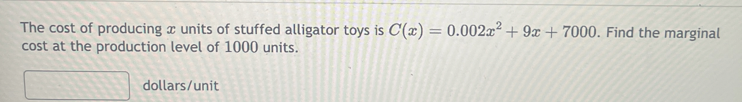 The cost of producing x units of stuffed