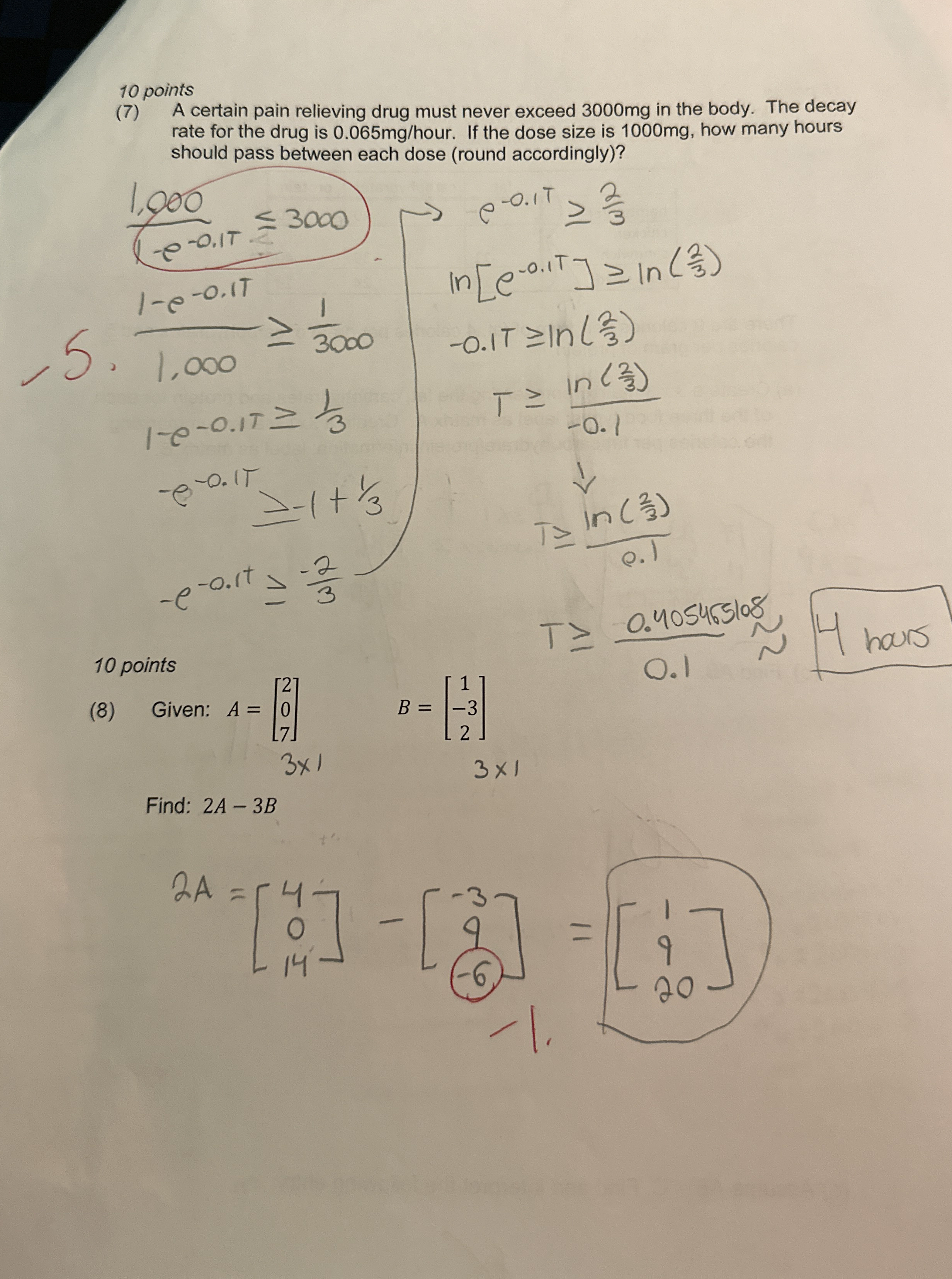 1 0 points ( 7 ) A certain pain relieving drug