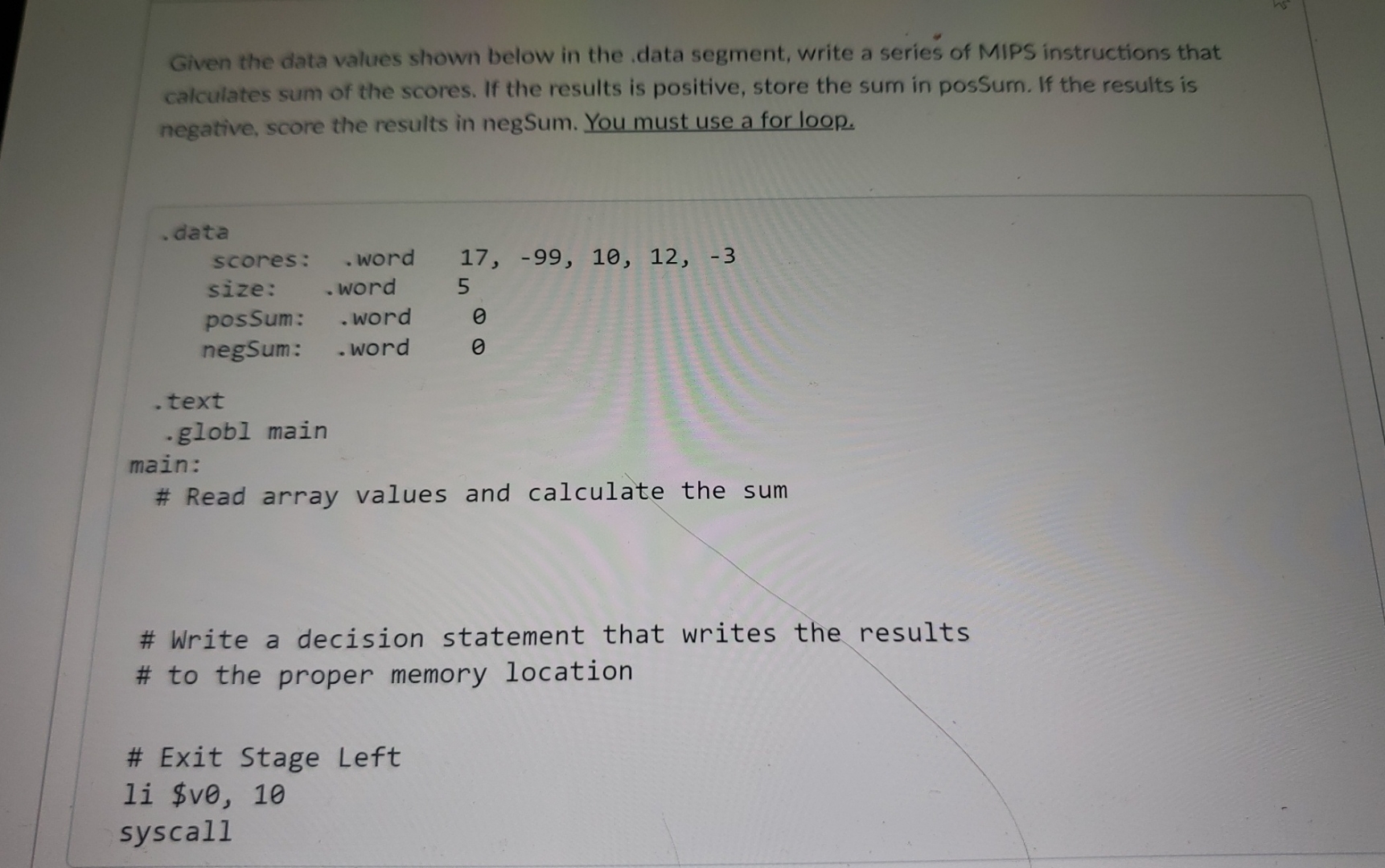 Given the data values shown below in the data