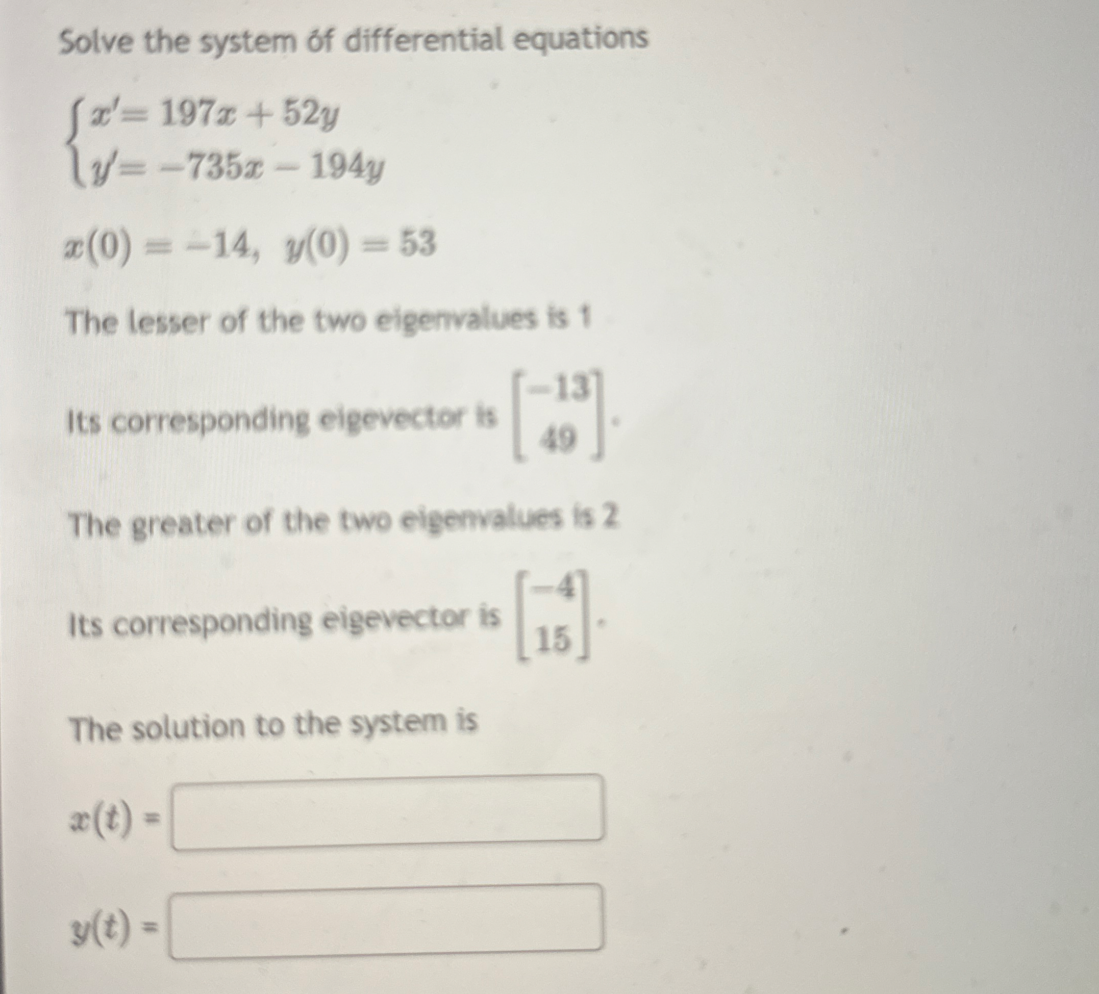 Solve the system of differential equations { x '