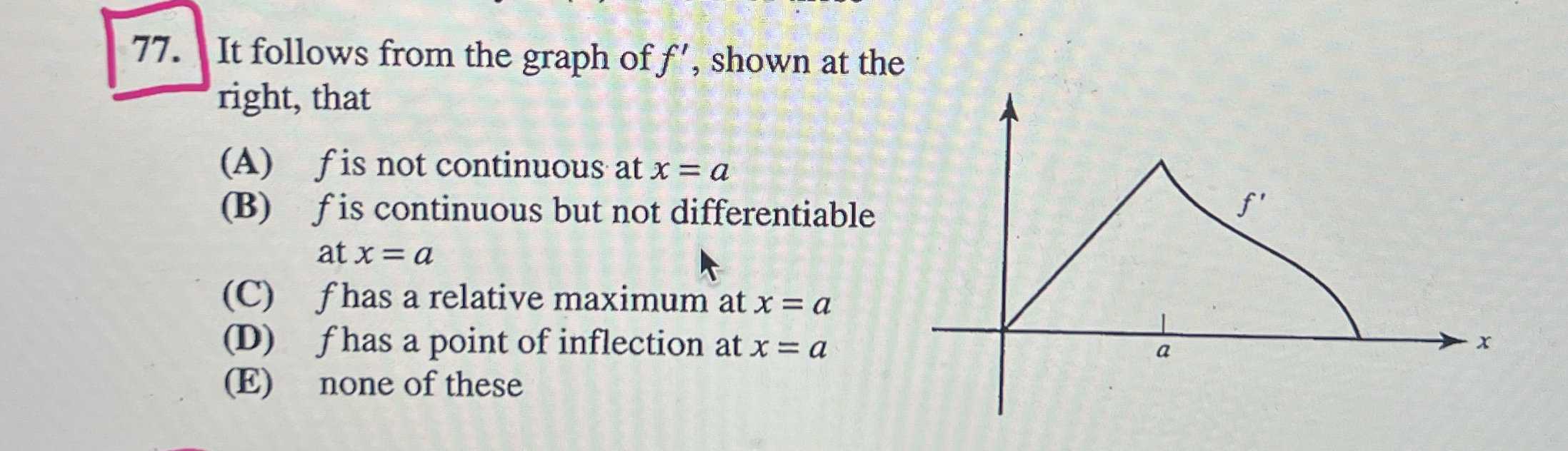 It follows from the graph of f ' , shown at the