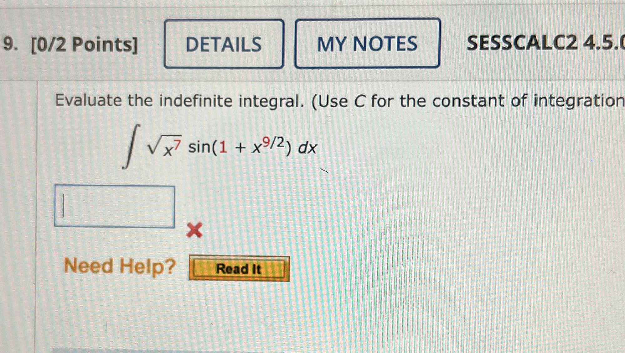 [ 0 / 2 Points ] SESSCALC 2 4 . 5 . Evaluate the