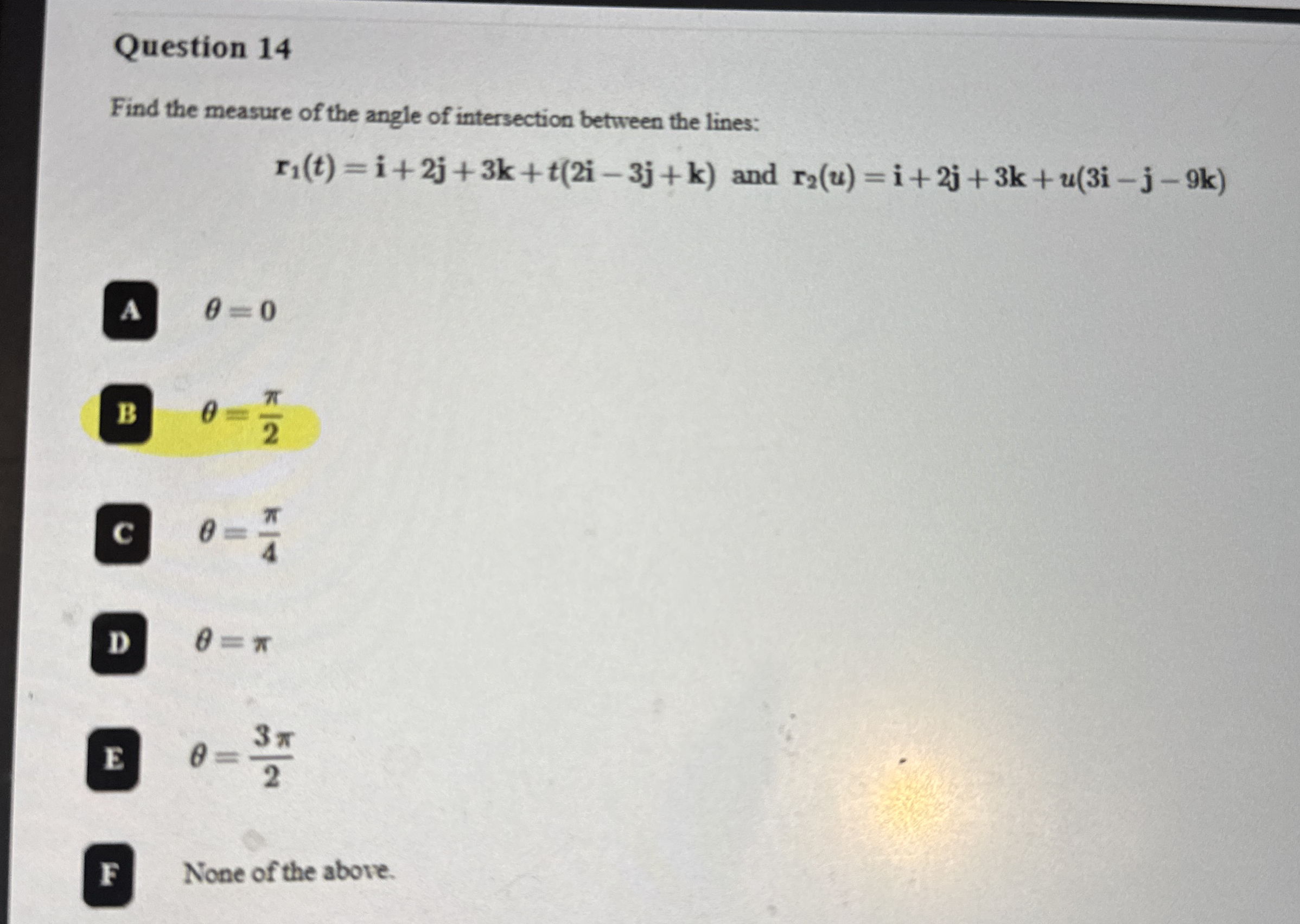 Question 1 4 Find the measure of the angle of