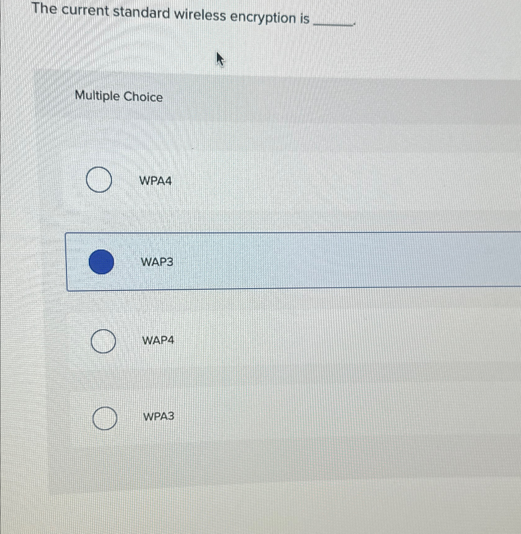 The current standard wireless encryption is q ,