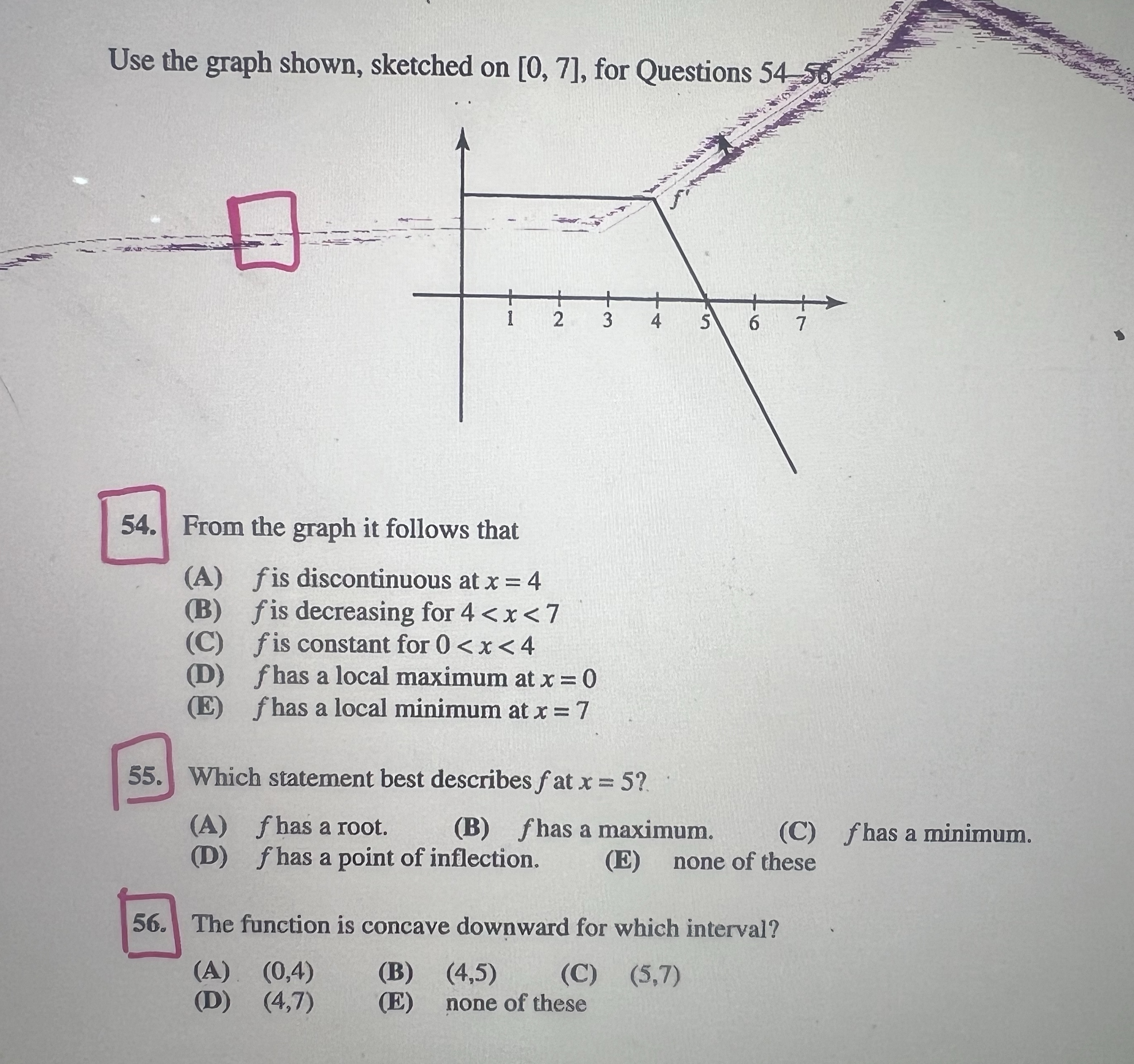 Use the graph shown, sketched on 0 , 7 , for
