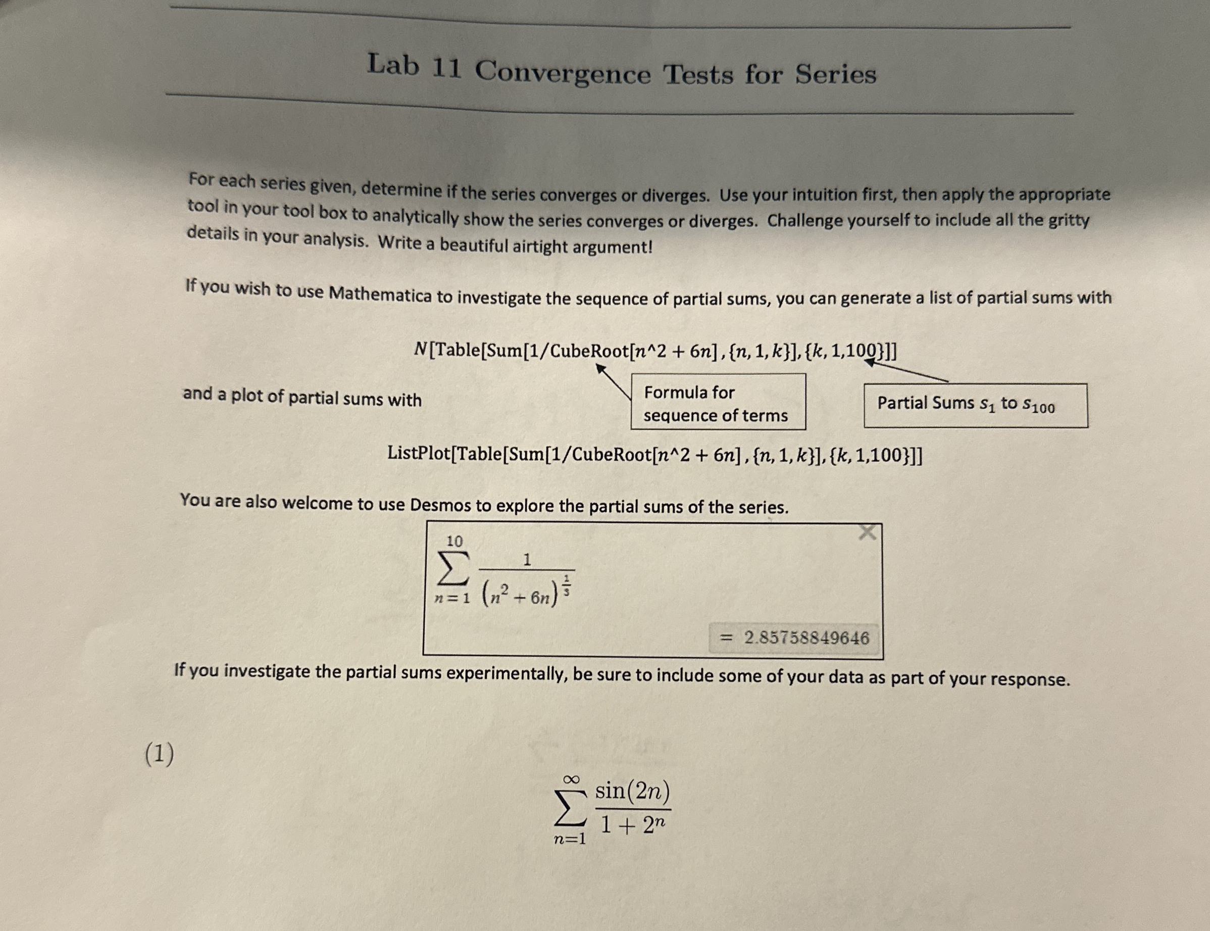 Lab 1 1 Convergence Tests for Series For each