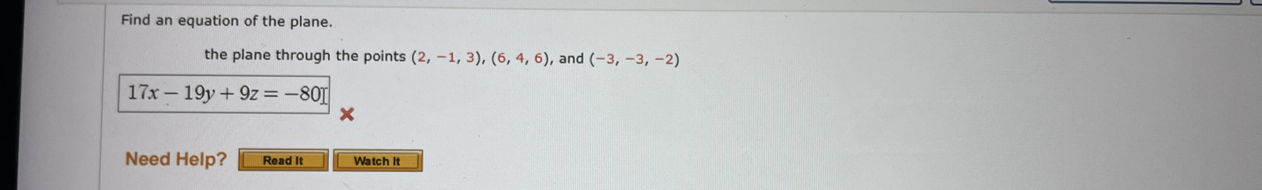 Find an equation of the plane. the plane through