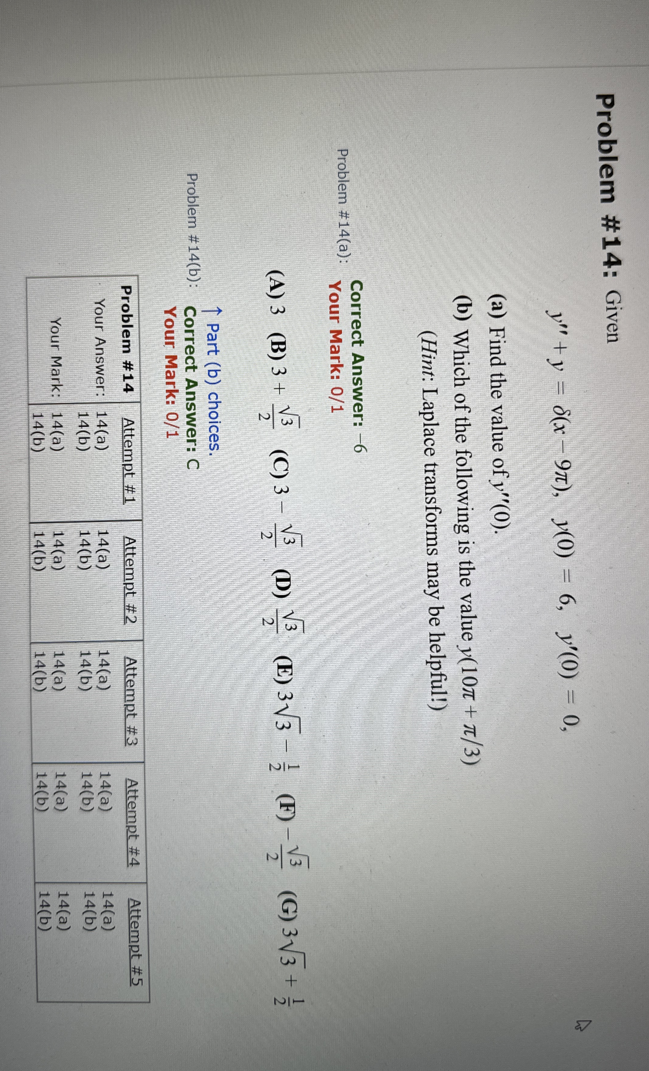 Problem # 1 4 : Given y ' ' + y = ( x - 9 ) , y (