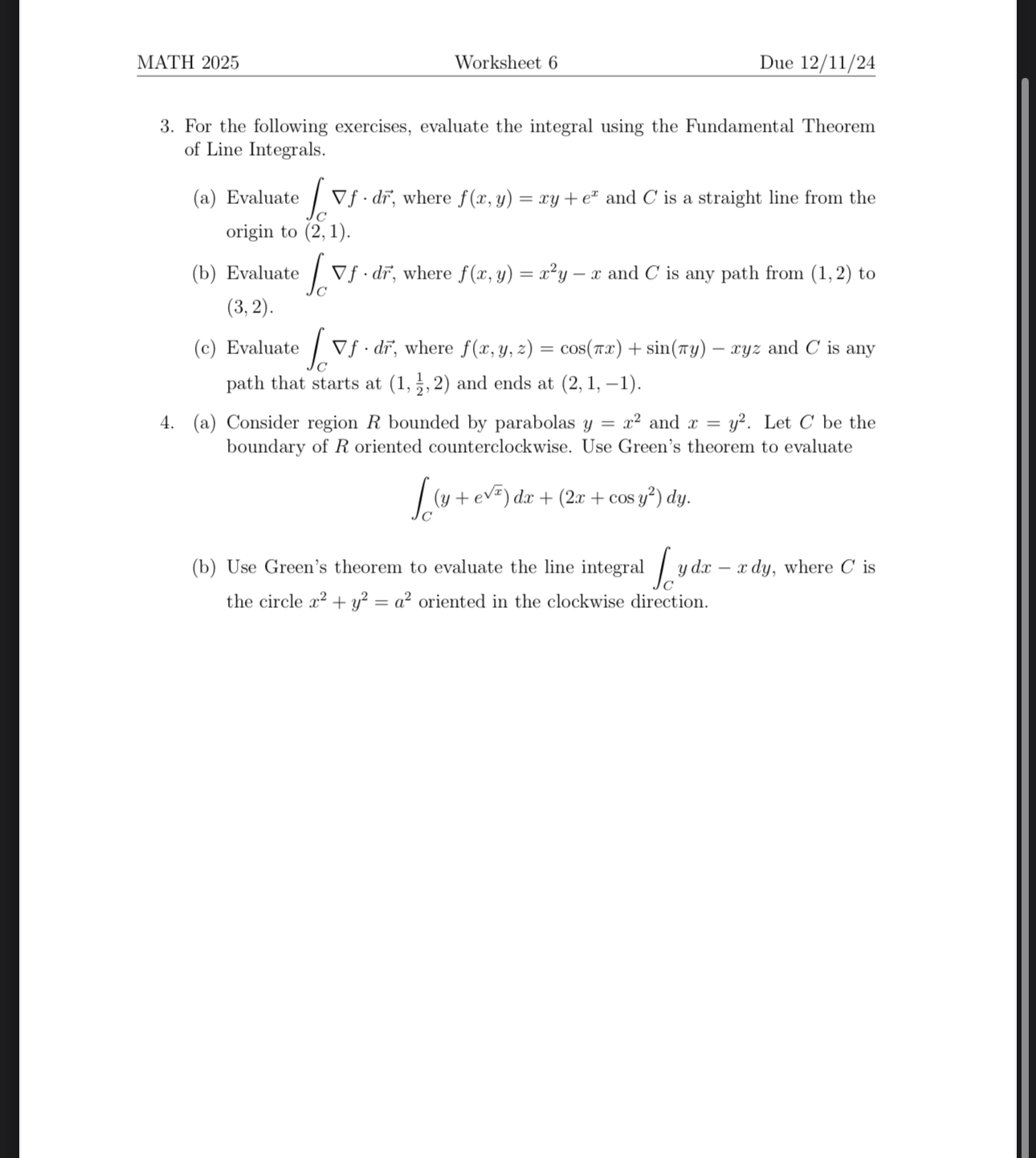 MATH 2 0 2 5 Worksheet 6 Due 1 2 / 1 1 / 2 4 3 .