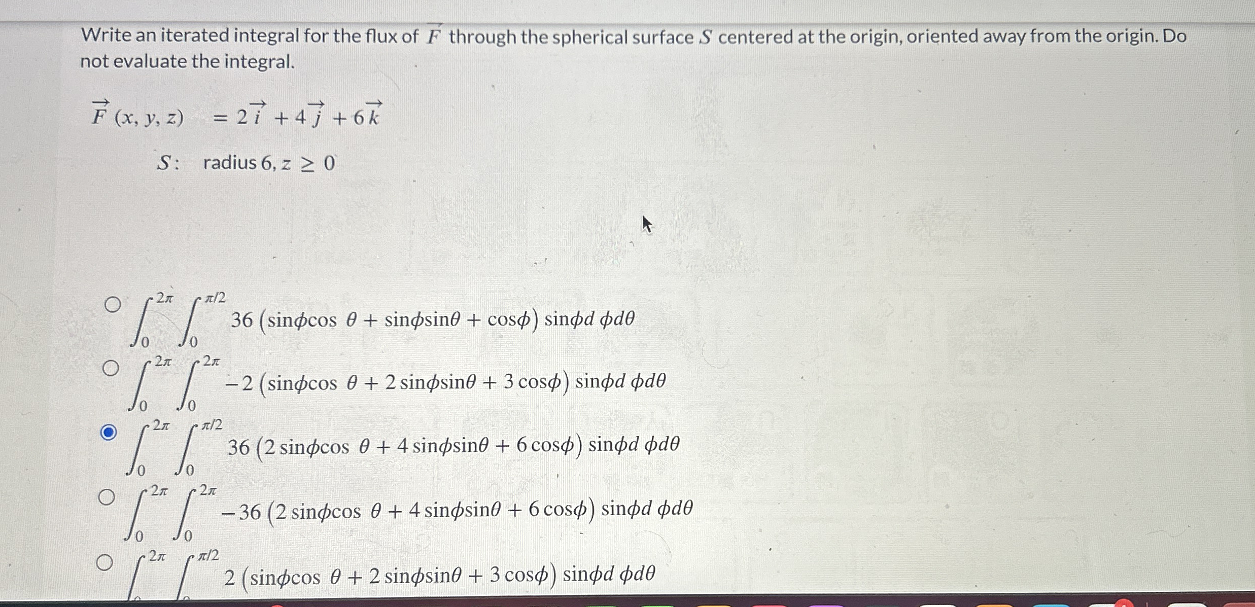 Write an iterated integral for the flux of vec (