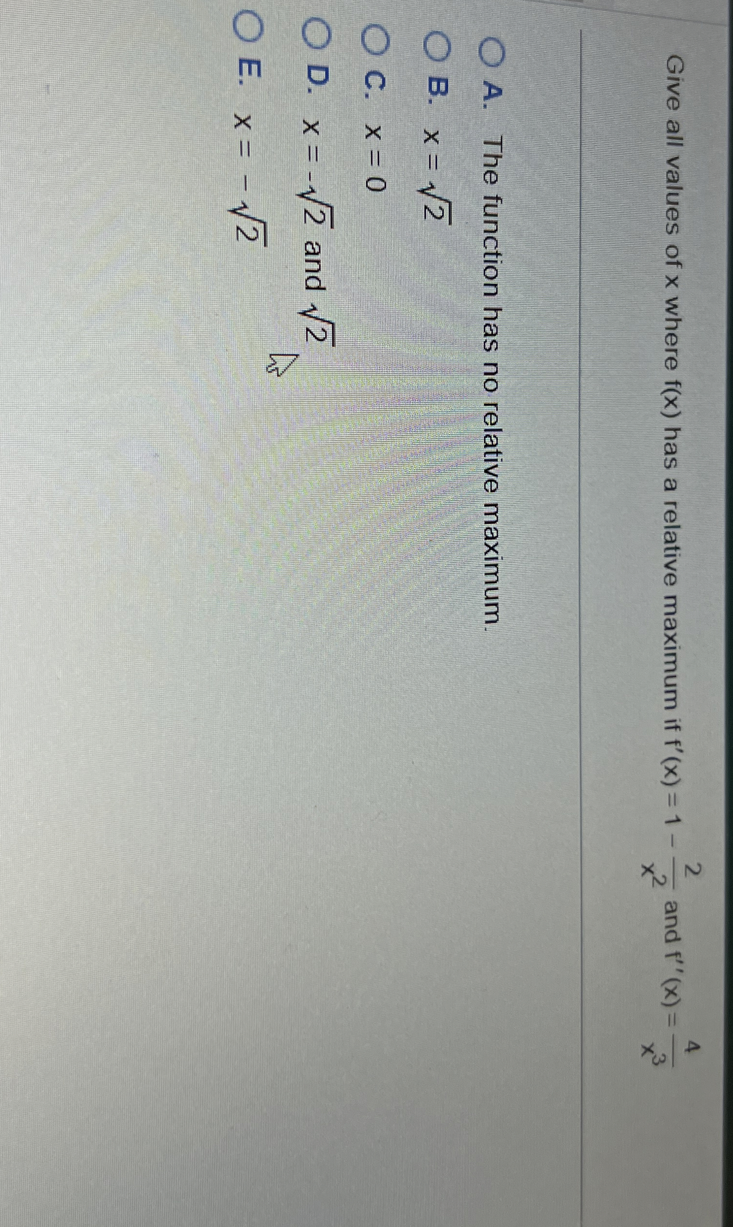 Give all values of x where f ( x ) has a relative