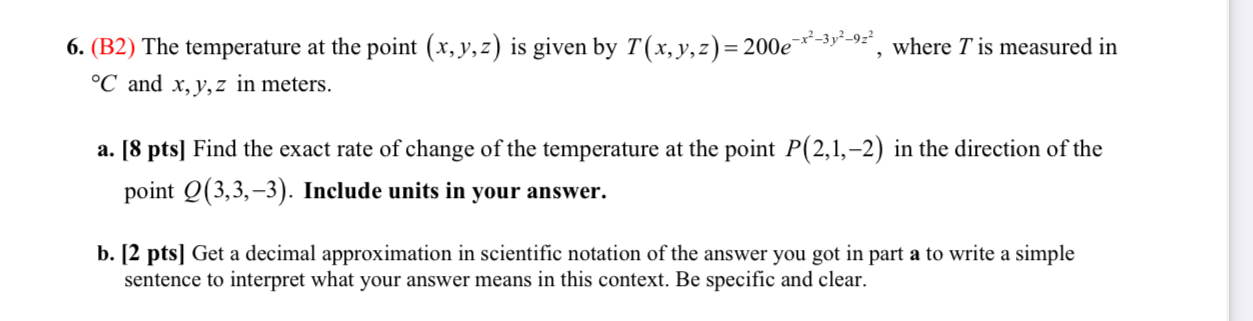 ( B 2 ) The temperature at the point ( x , y , z