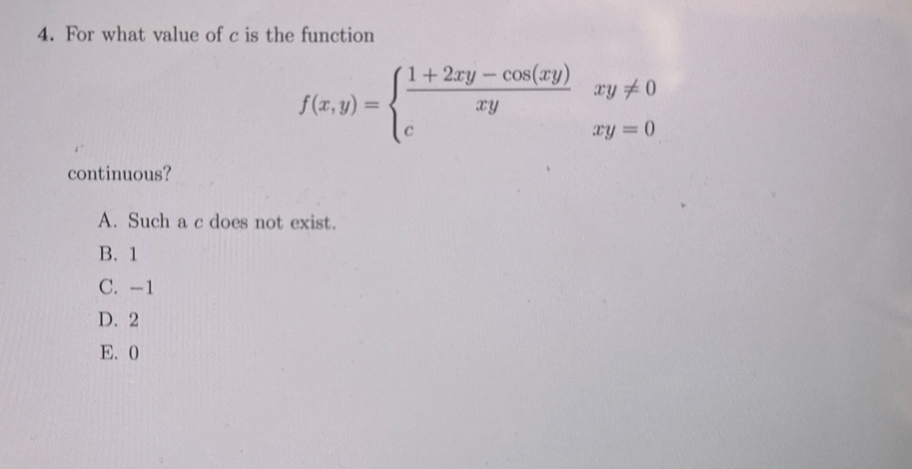 For what value of c is the function f ( x , y ) =
